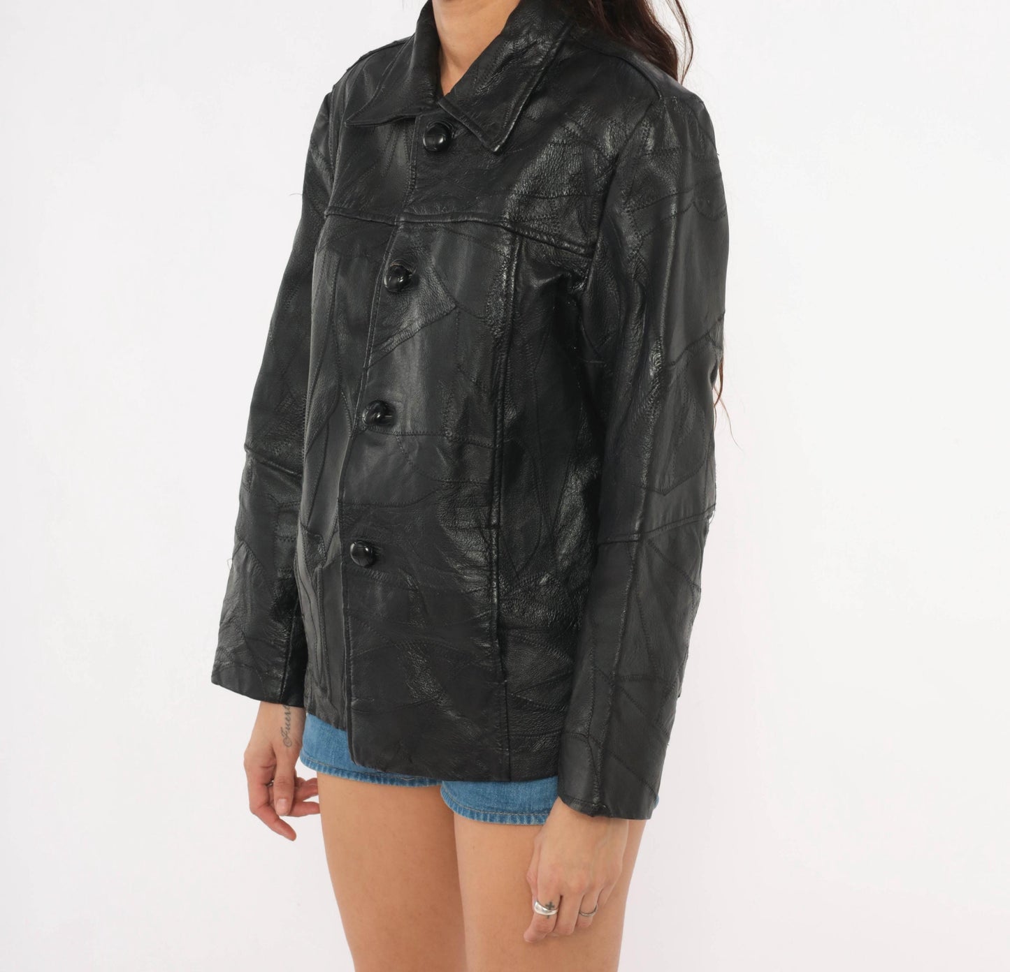 80s Leather & Soul Black Patchwork Leather Jacket Medium M