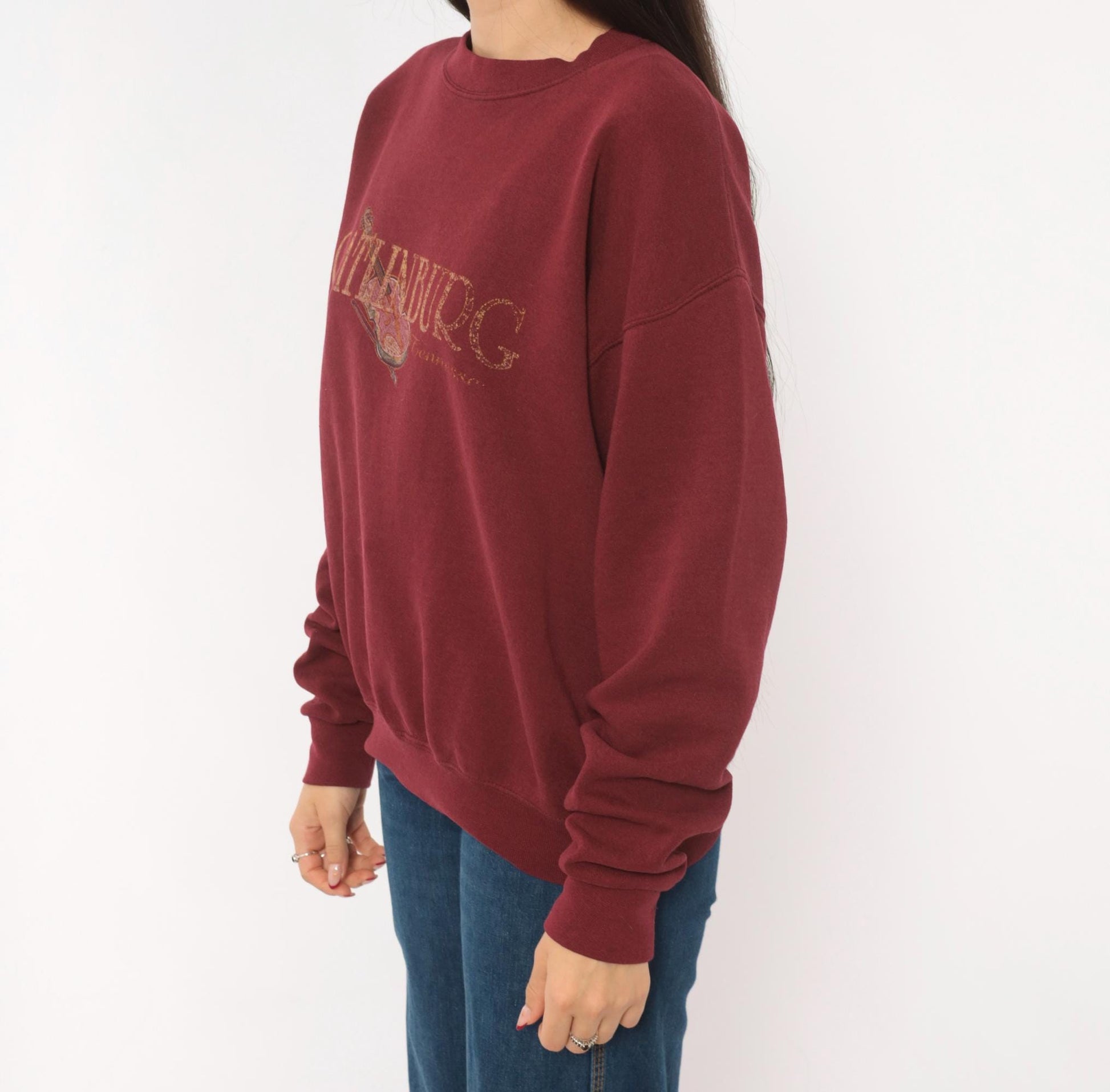 90s Santee Gatlinburg Tennessee Fiddle Sweatshirt Burgundy Crewneck Medium M