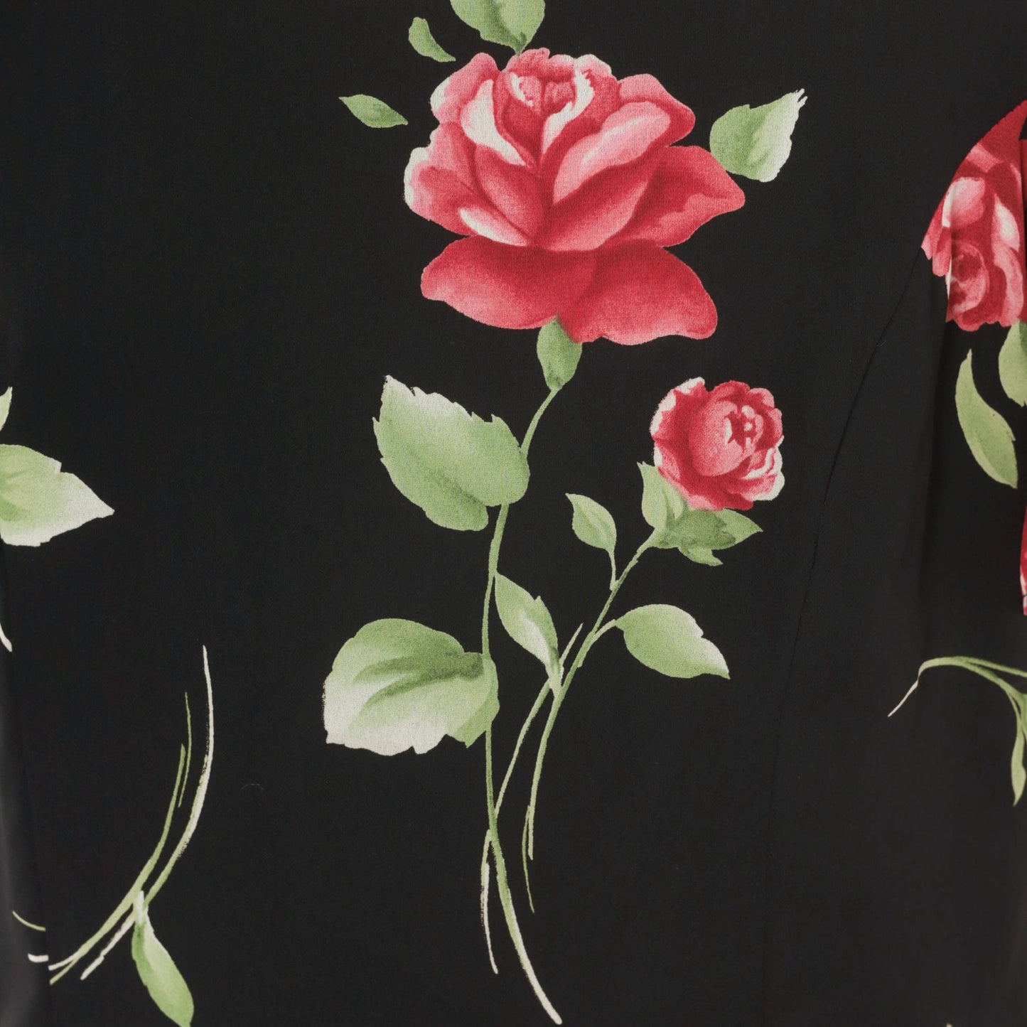 90s Black Rose Maxi Dress Floral Chiffon Scoop Neck A-Line Medium M