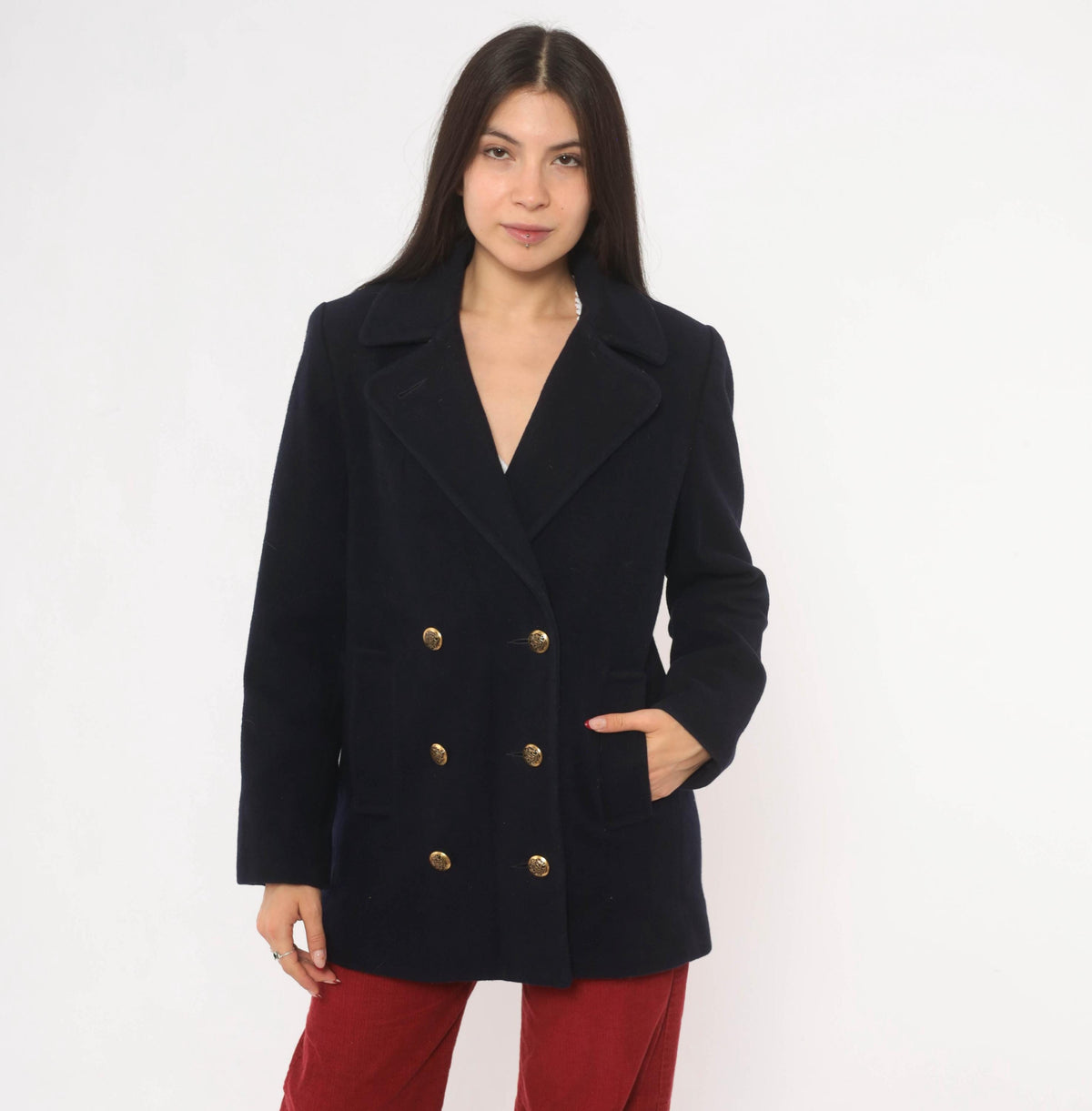 Mackintosh Navy Wool Peacoat Gold Button Double Breasted Jacket Medium M