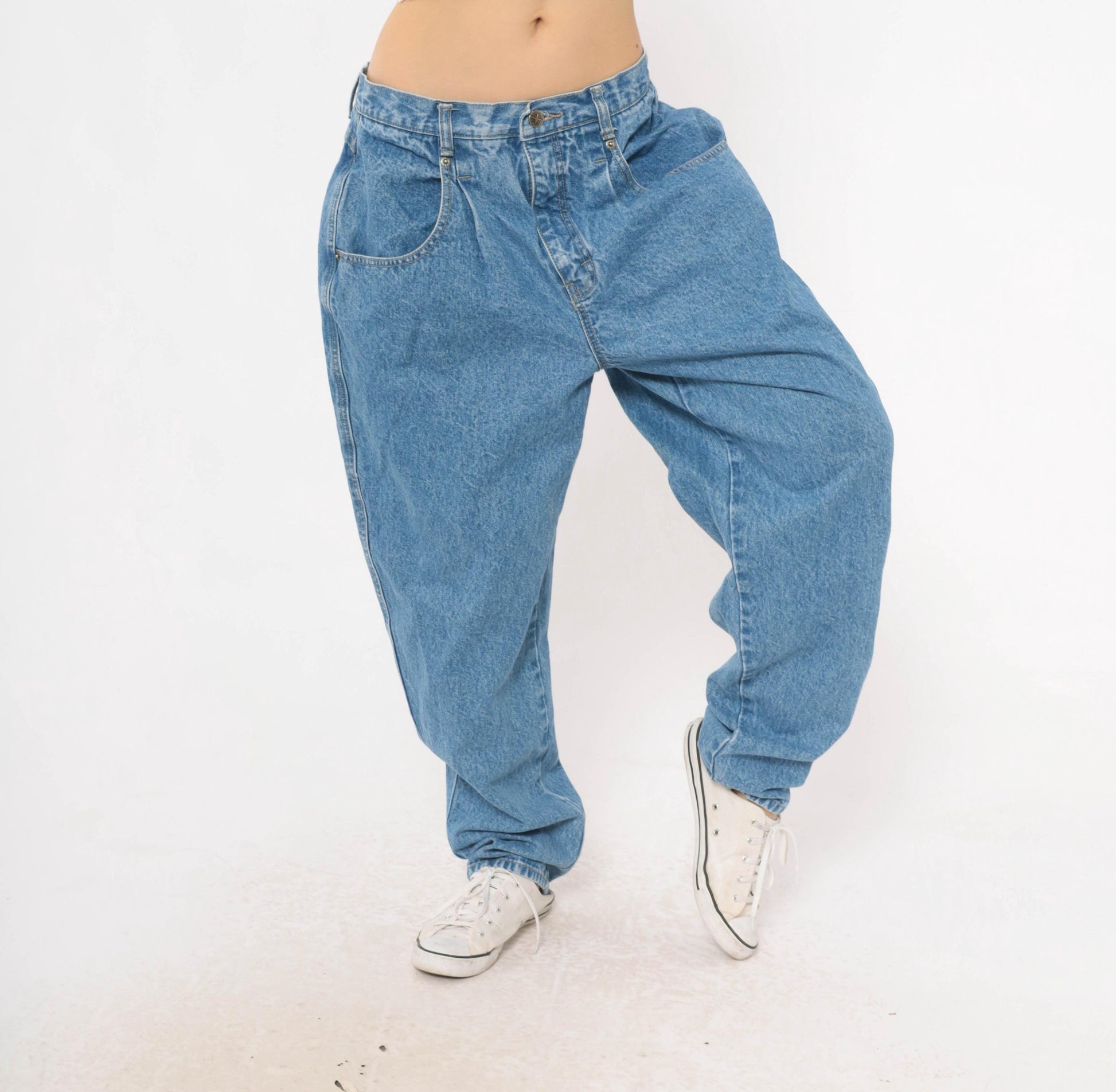 90s Brittania High-Waisted Baggy Jeans Medium Wash Tapered Leg Women's 33
