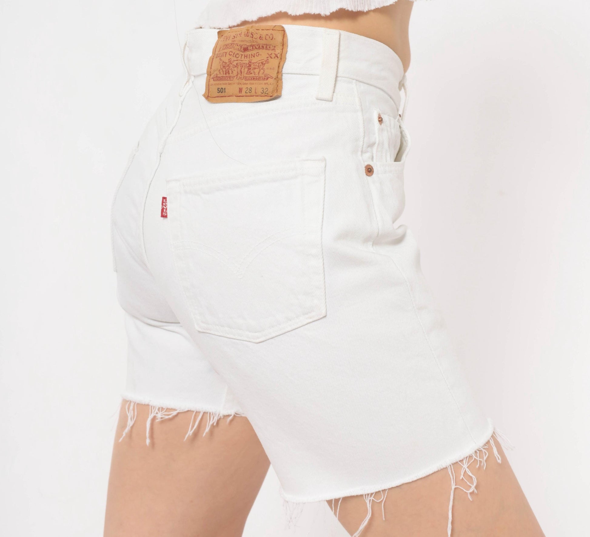90s Levi's 501 White Denim Cutoff Shorts High Rise Button Fly Small S