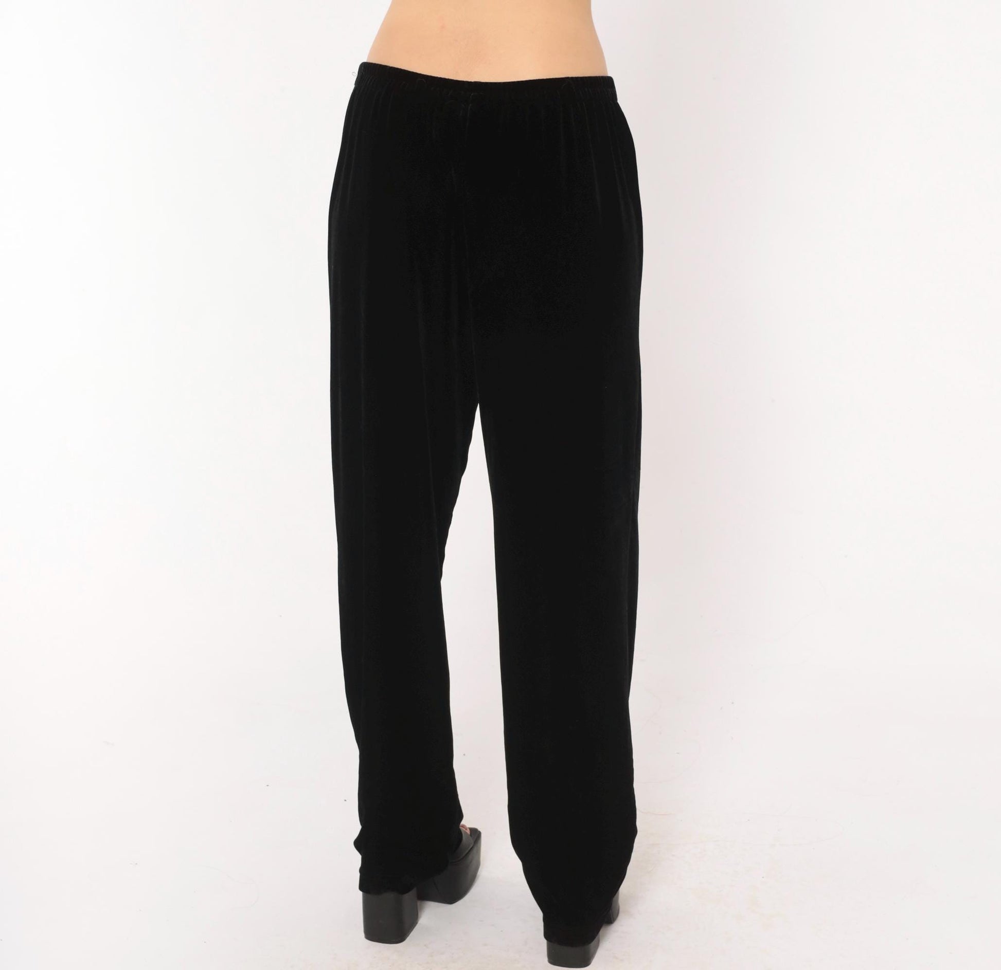 90s Black Velvet Pants Straight Leg Sheri Martin Elastic Waist Medium