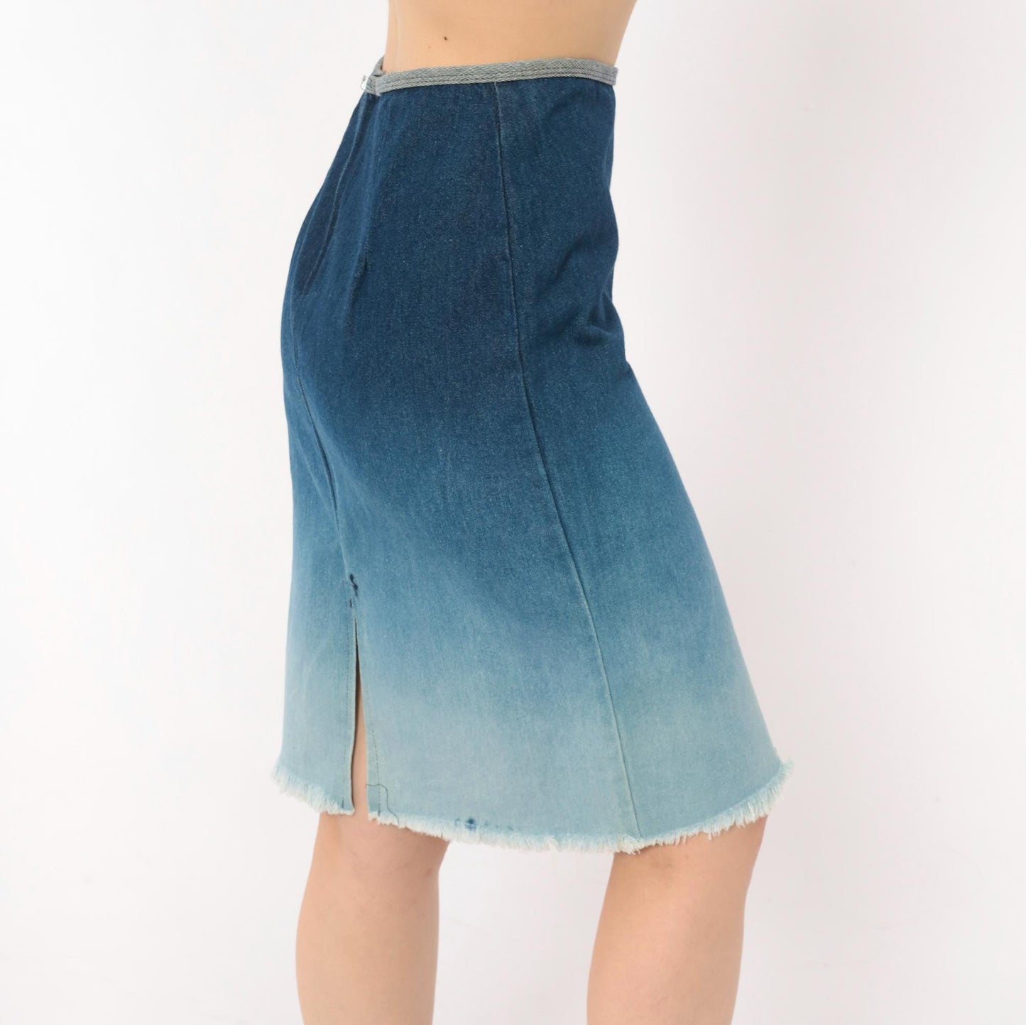 Y2K R4Я Rave 4 Real Ombre Denim Pencil Skirt Sky Blue Extra Small XS