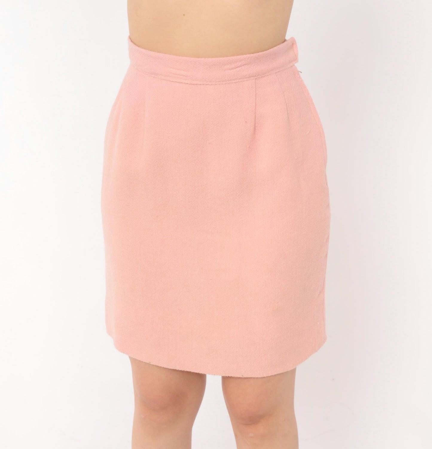 60s Blush Pink Wool Mini Skirt A-Line High Waist Extra Small XS