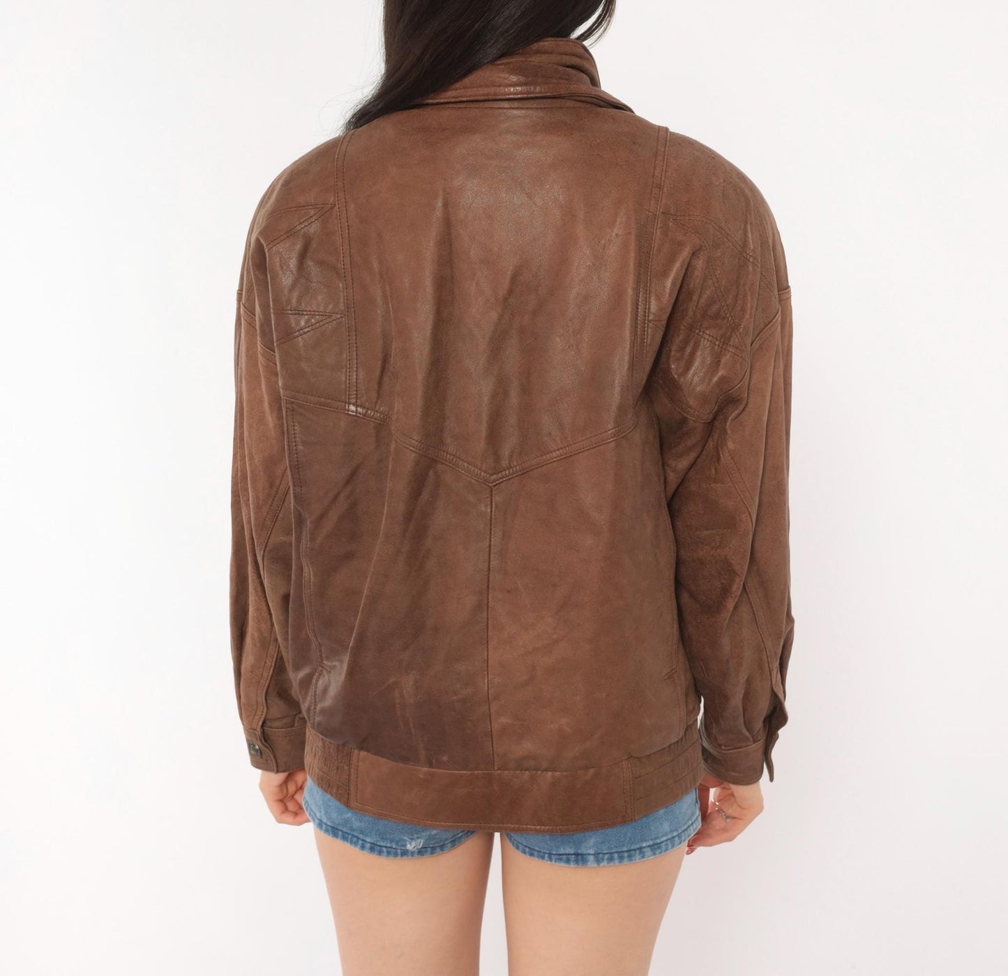 80s Adventure Bound Brown Leather Moto Jacket Snap Collar Small S