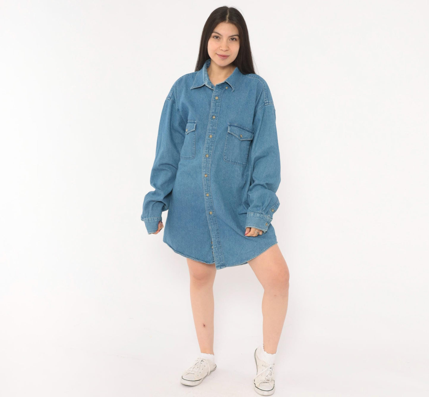 2000s Croft & Barrow Denim Button-Down Shirt Blue Chambray Large Tall