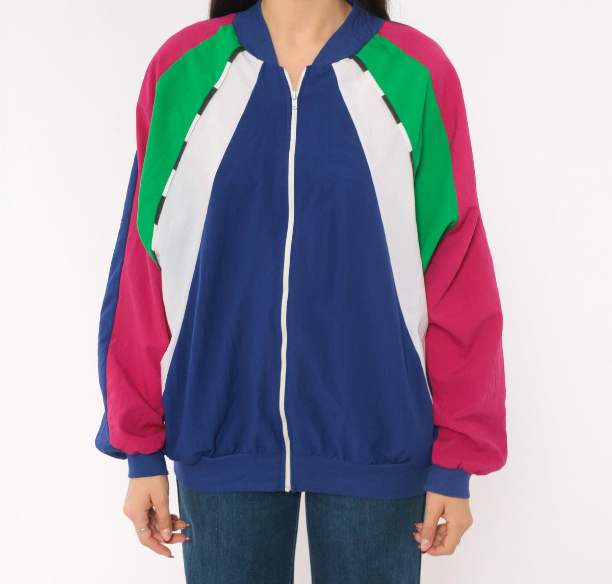80s Susan Christopher Color Block Windbreaker Navy Magenta Medium M
