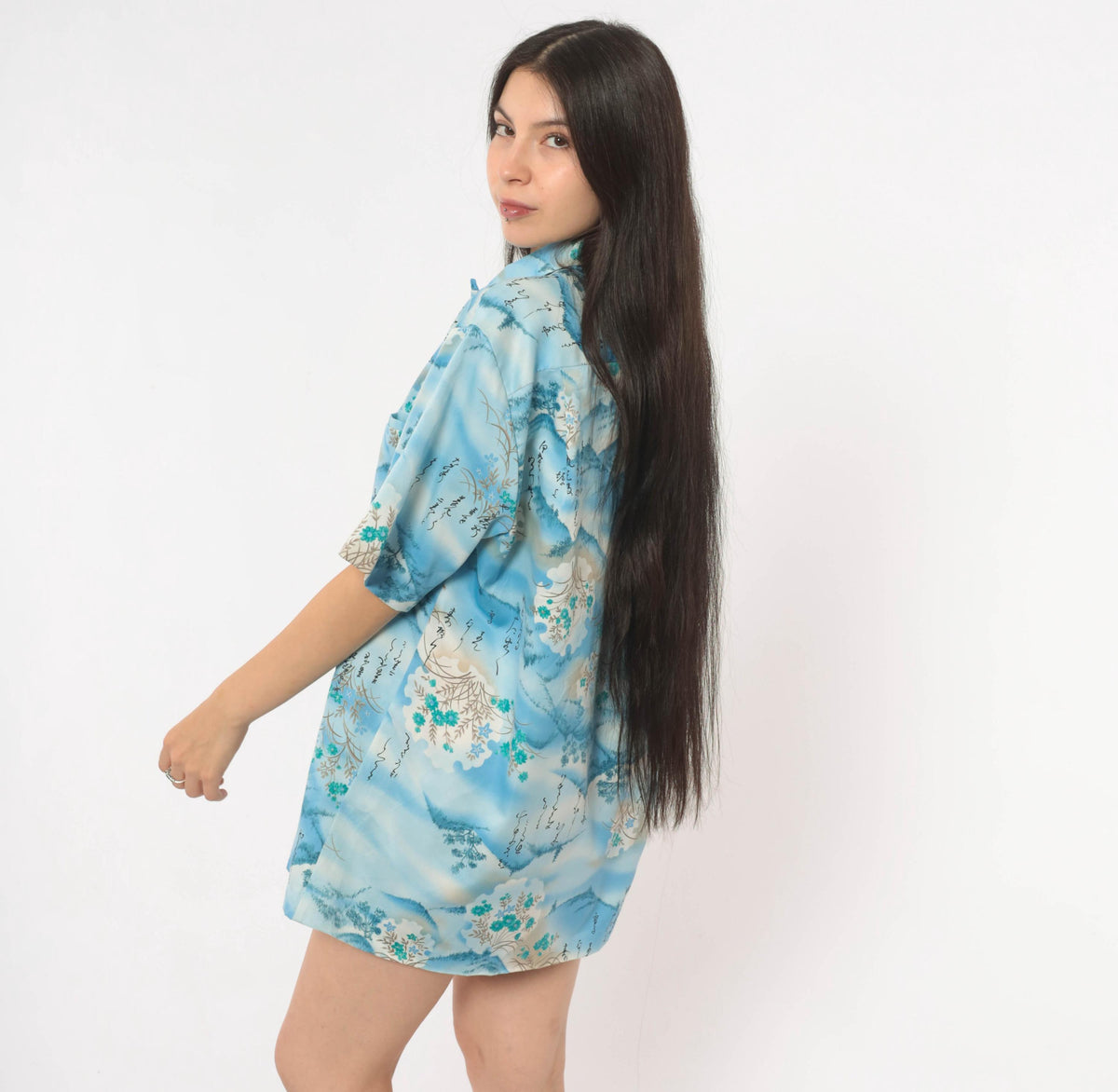 90s Mark Raysten Camp Collar Shirt Japanese Landscape Sky Blue Large L