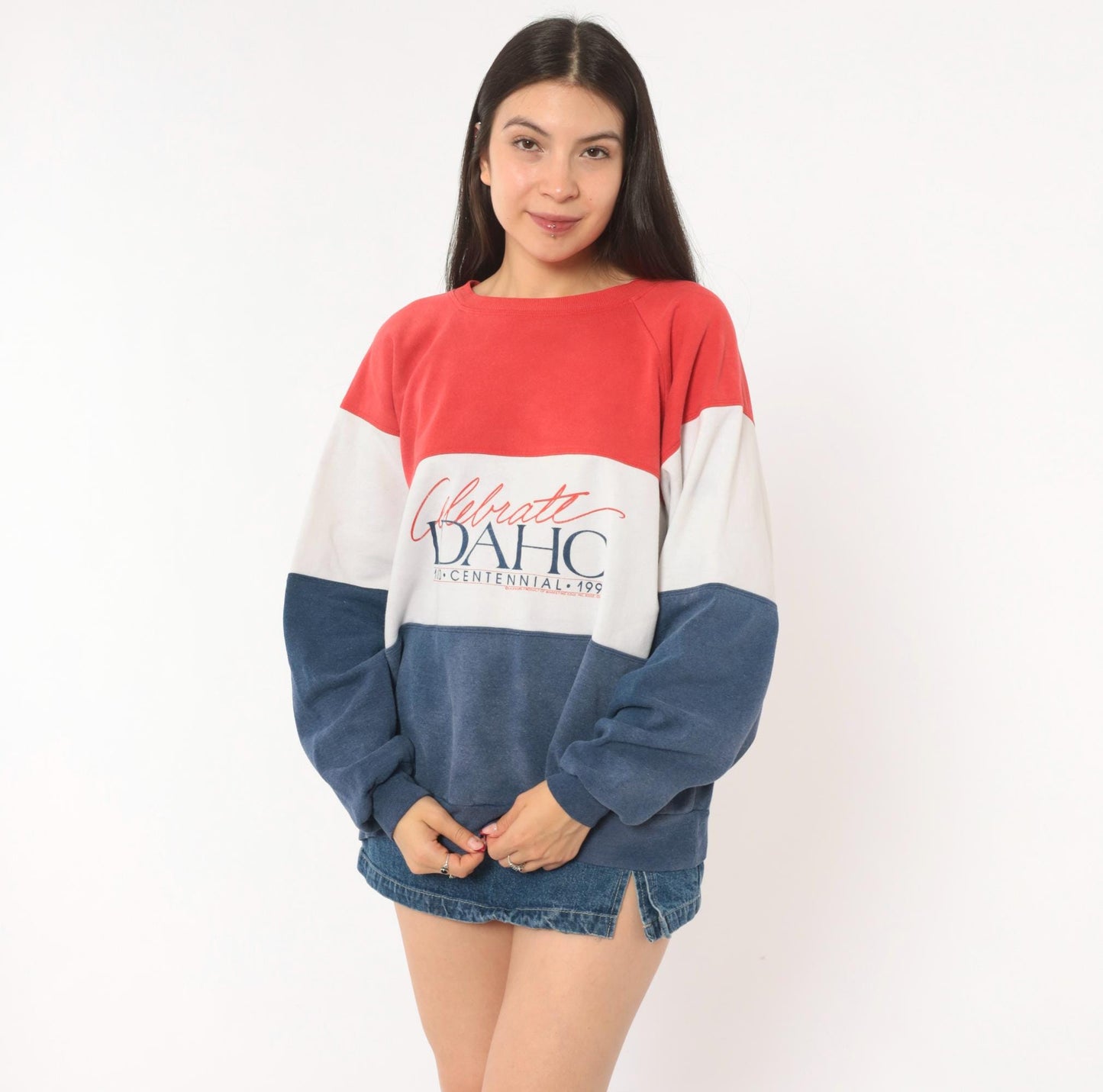 90s Rhoda Z Idaho Centennial Color Block Sweatshirt Red Navy Crewneck Medium