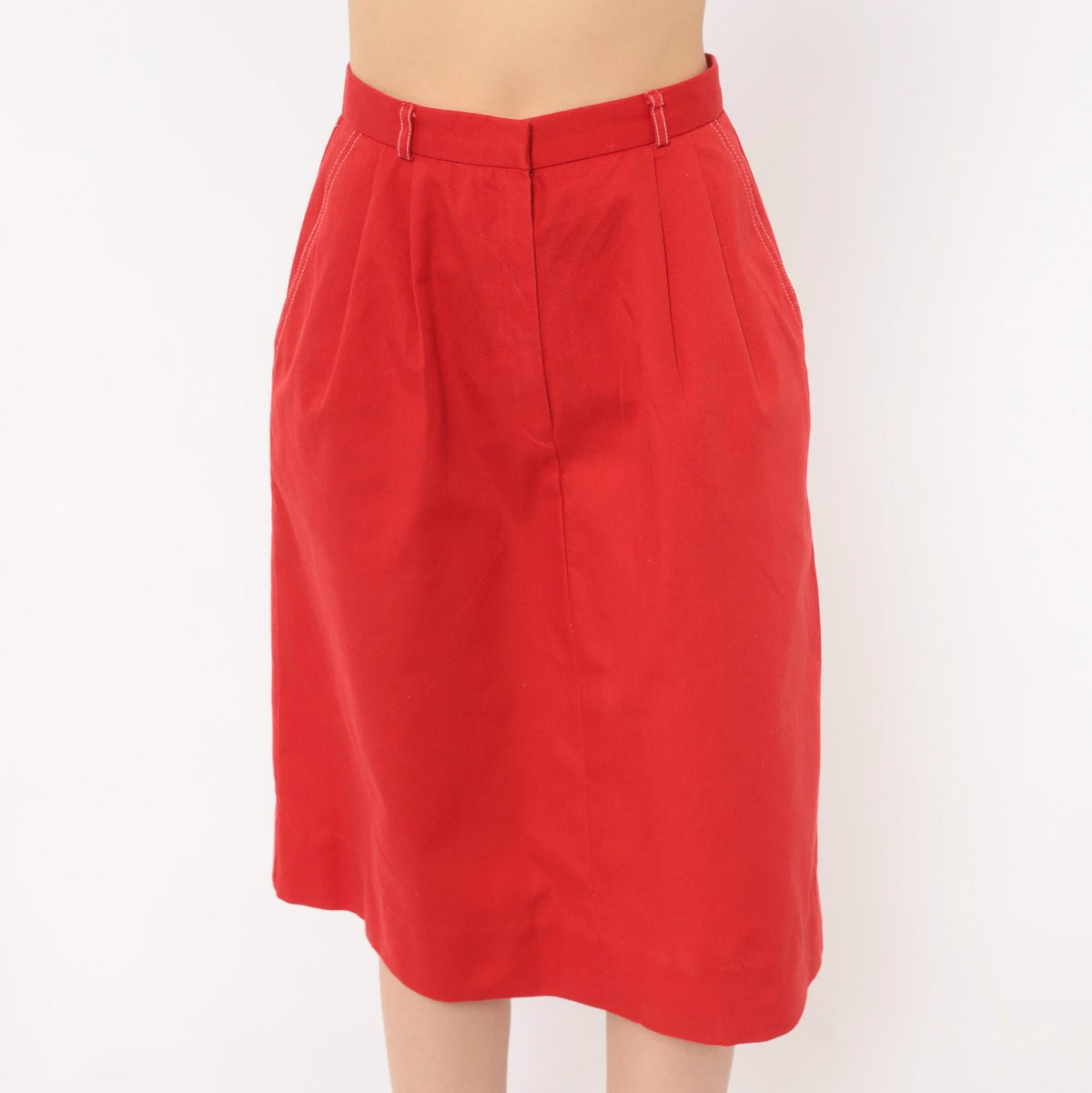 80s Country Suburbans Red Pleated Pencil Skirt Knee Length High Waist Extra Small