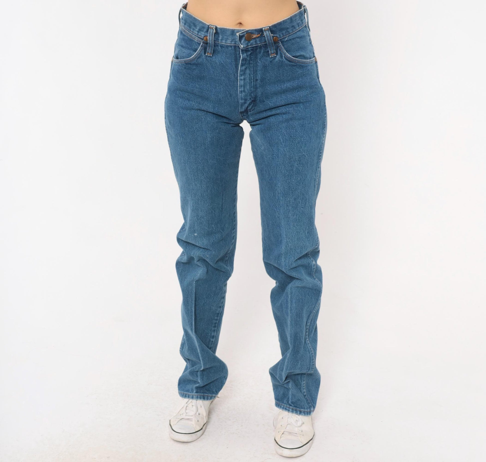 90s Wrangler High Waisted Straight Leg Jeans Medium Wash Blue Denim Extra Small XS