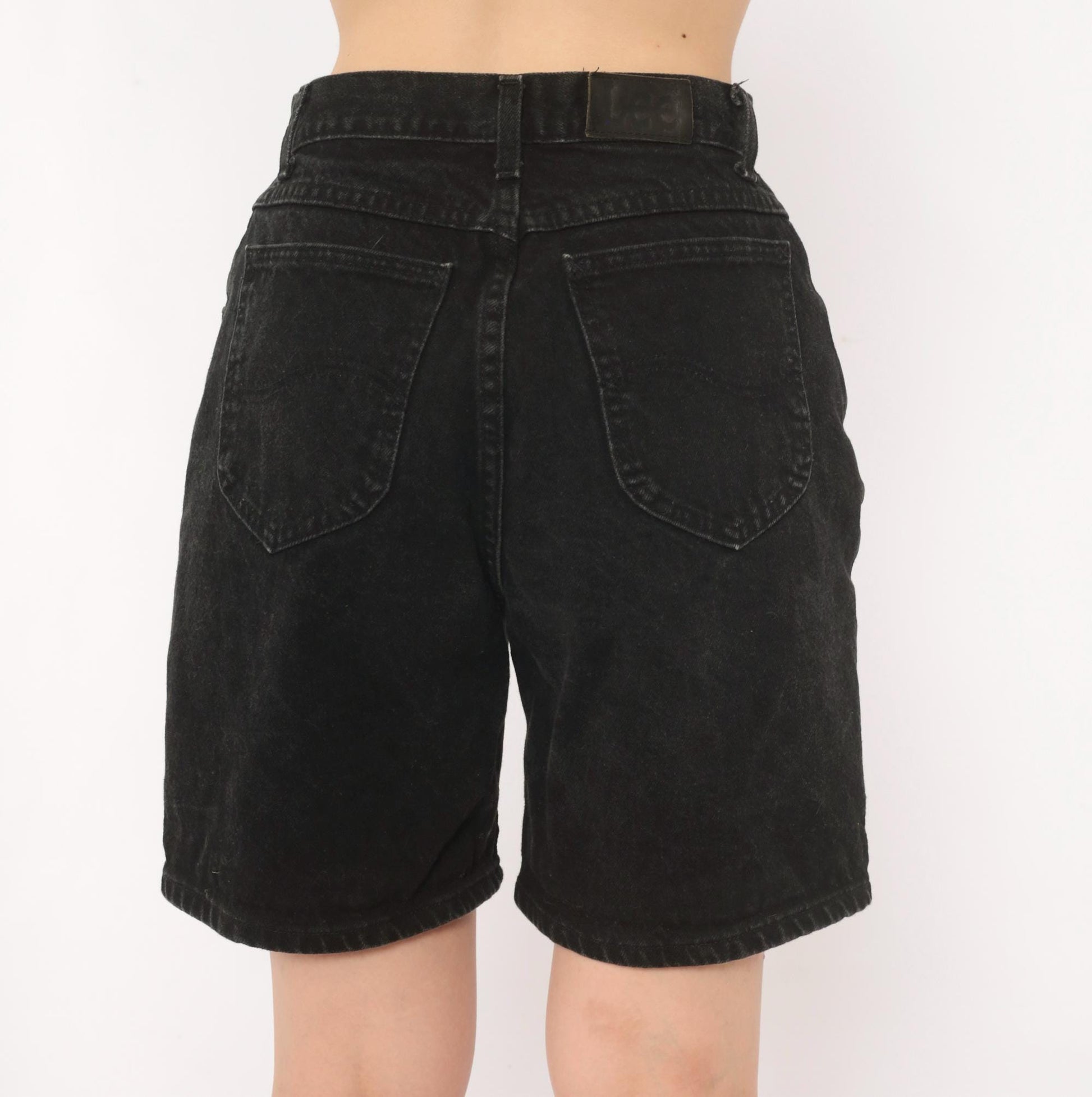 90s Lee Black Denim Bermuda Shorts High Waist Cotton Faded Small S