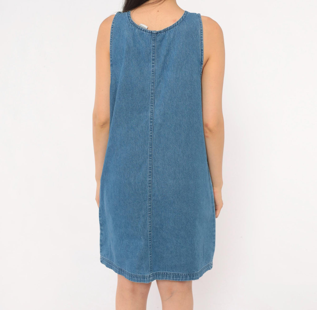 90s Premier Denim Jumper Dress Zip Front Mini Blue Cotton Medium M