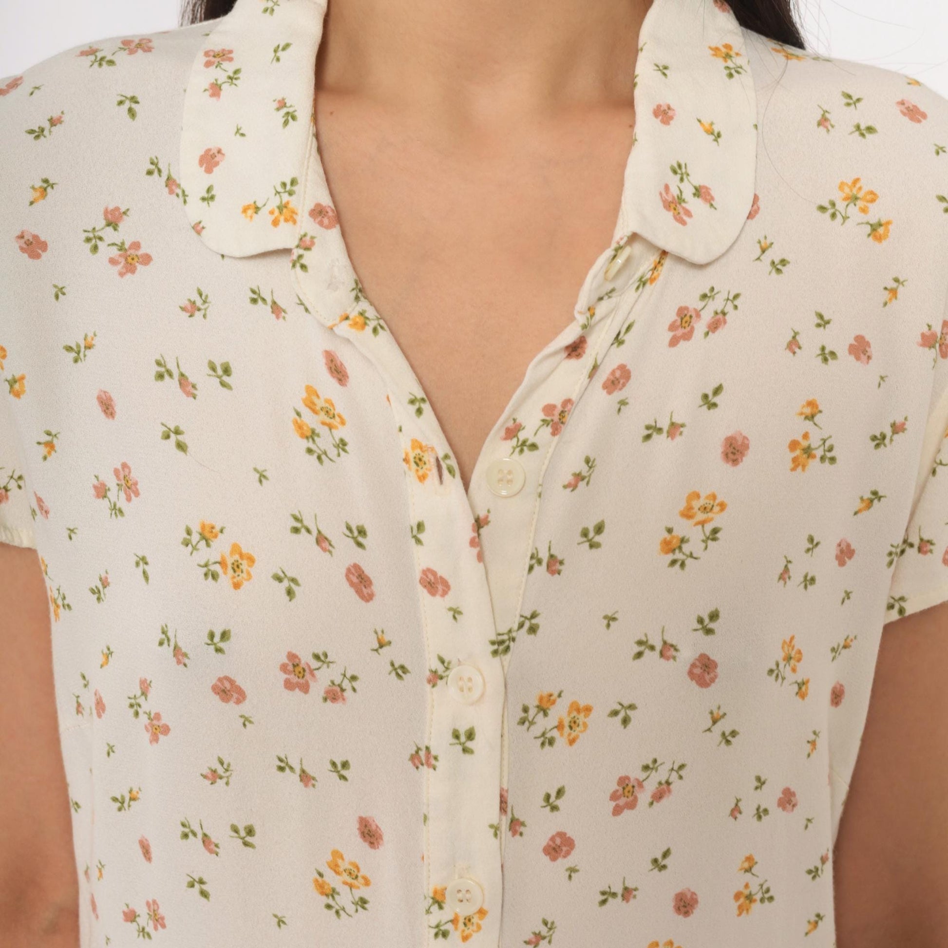 Reformation Ditsy Floral Maxi Dress Cream Pink Button Front Collared Large