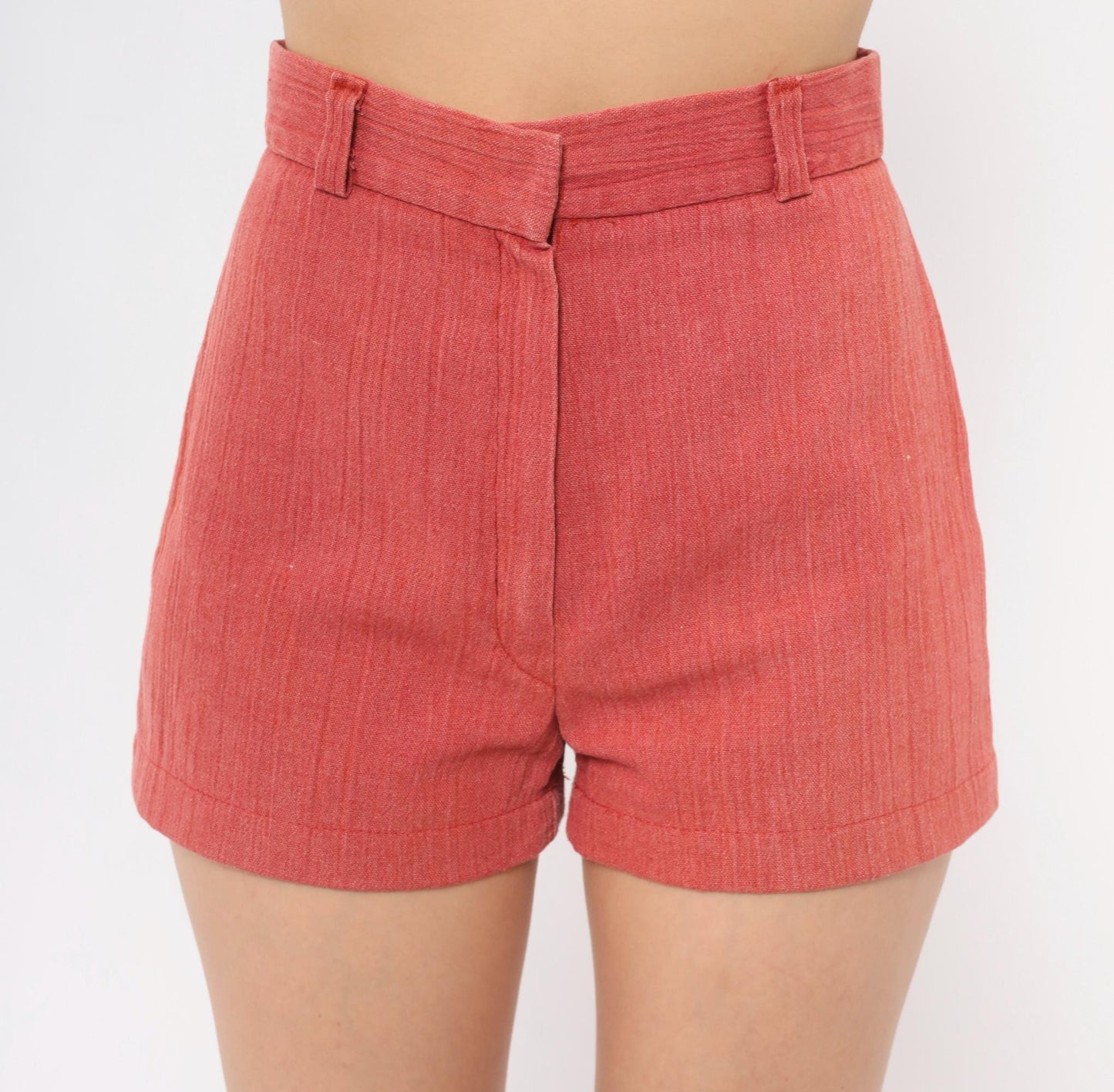 70s Tomboy Rust High-Waisted Shorts Cotton Cuffed Mini Extra Small XS
