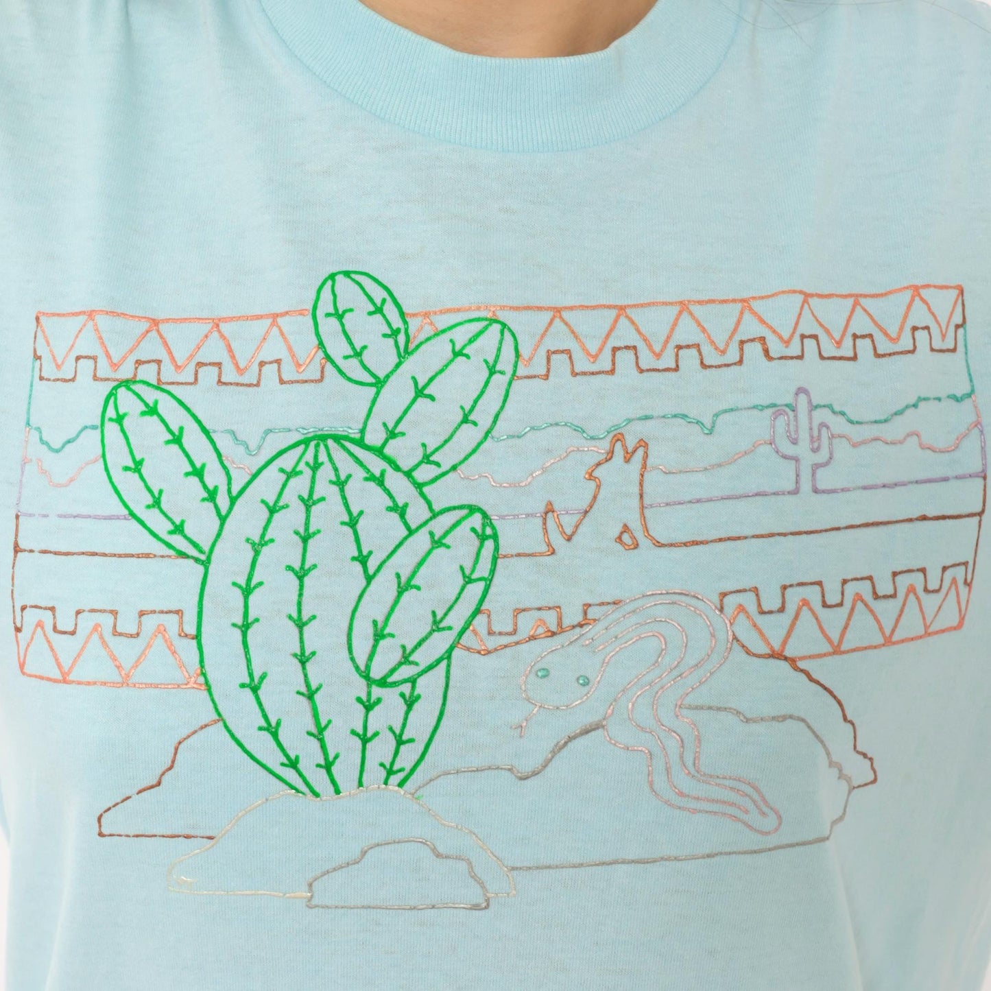 80s Sunbelt Sportswear Desert Cactus Snake Graphic Tee Light Blue Small