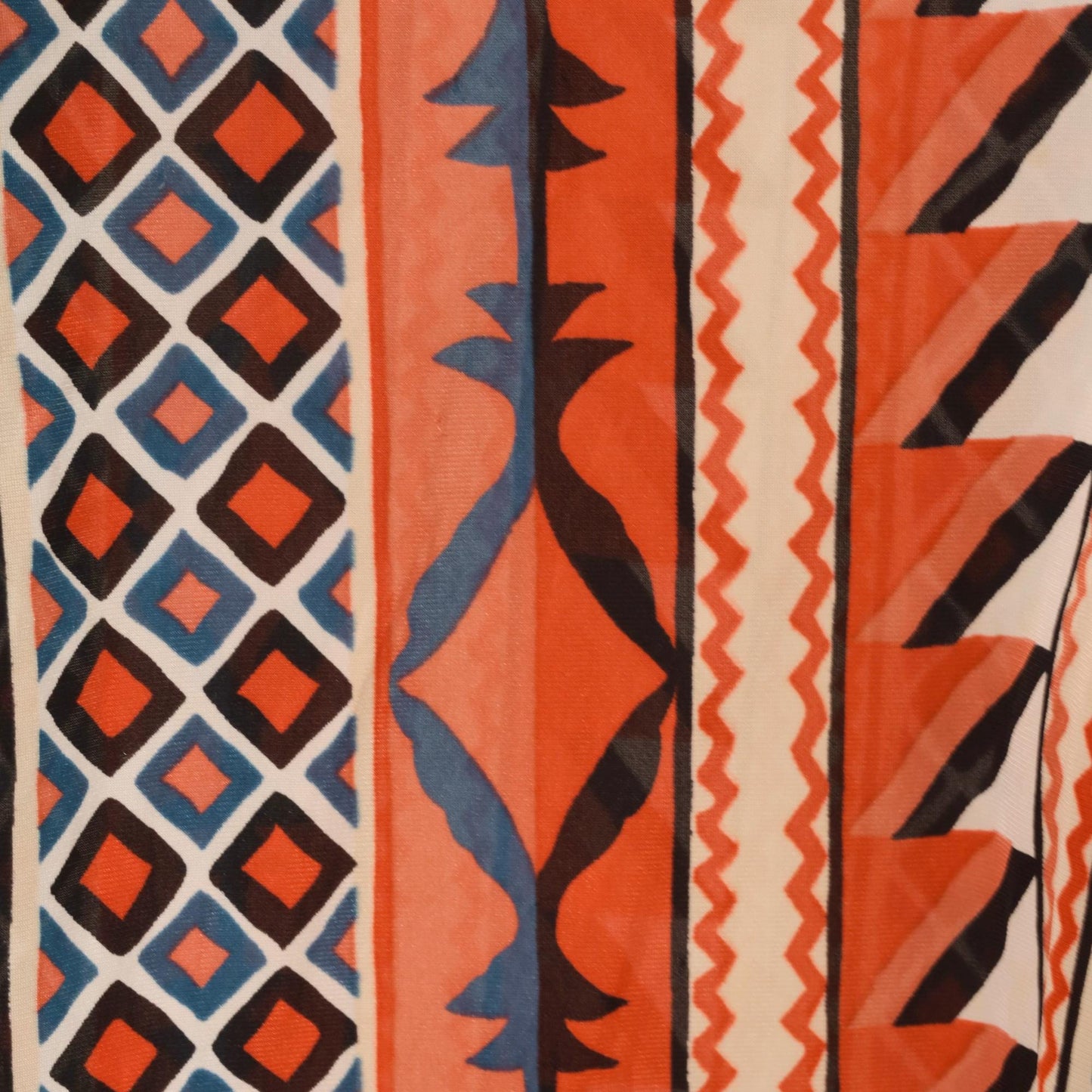 70s Le Voys Aztec Caftan Maxi Dress Orange Cream Blue Geometric Tribal Stripe One Size