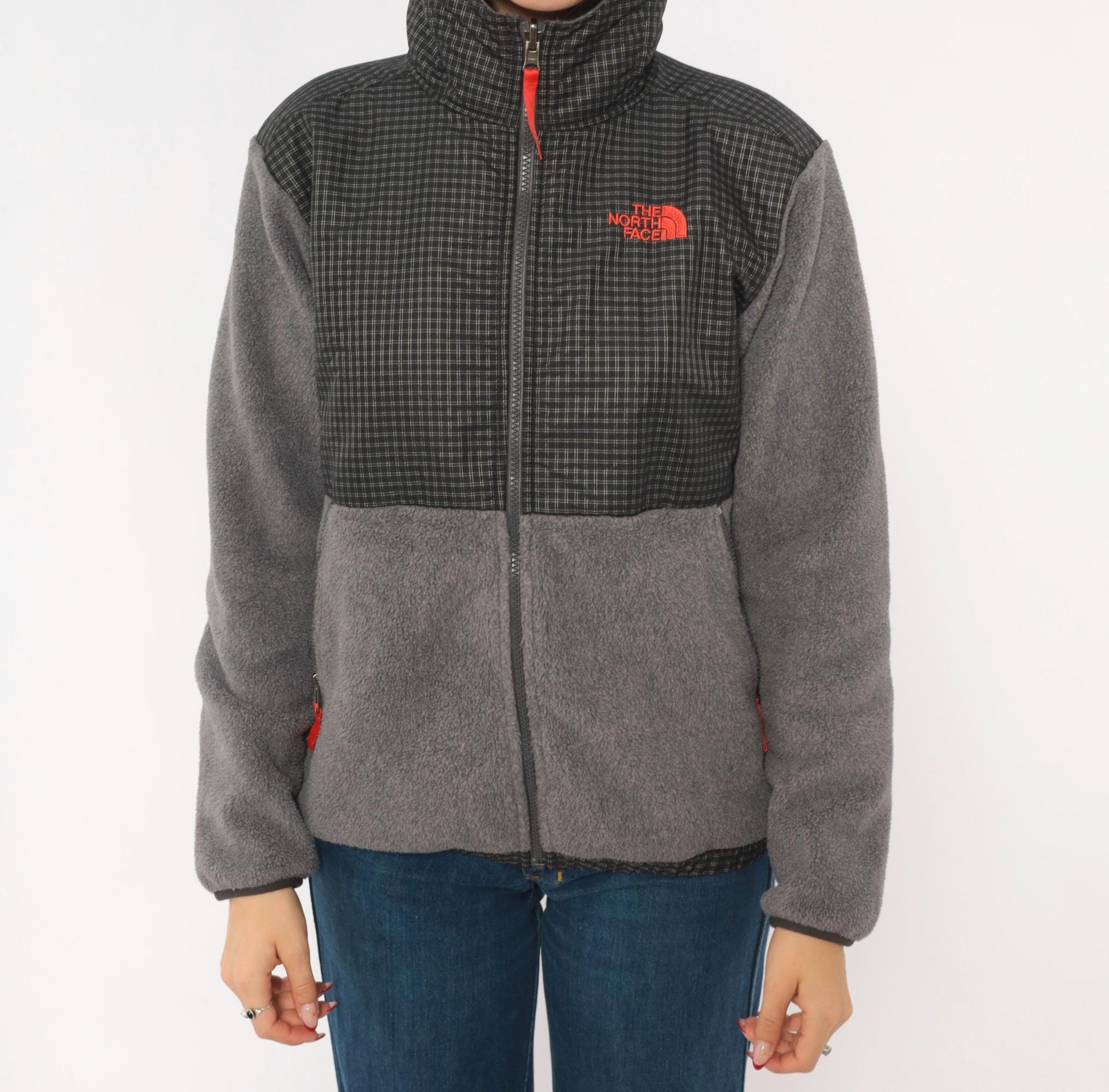 The North Face Denali Hooded Fleece Jacket Grey Nylon 2000s Medium