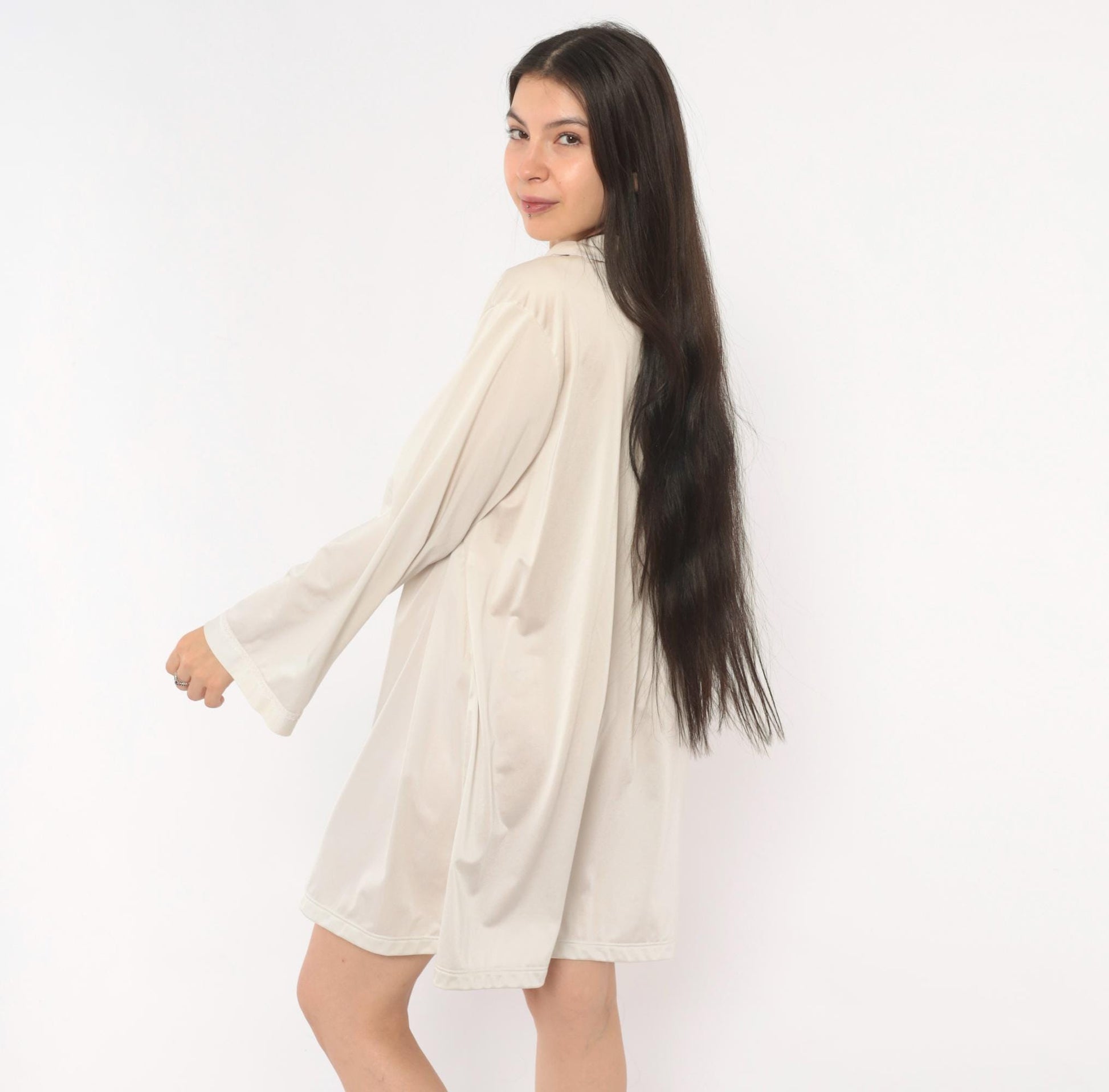 80s Embroidered Floral Nightgown Cream Peter Pan Collar Lace Trim Large L