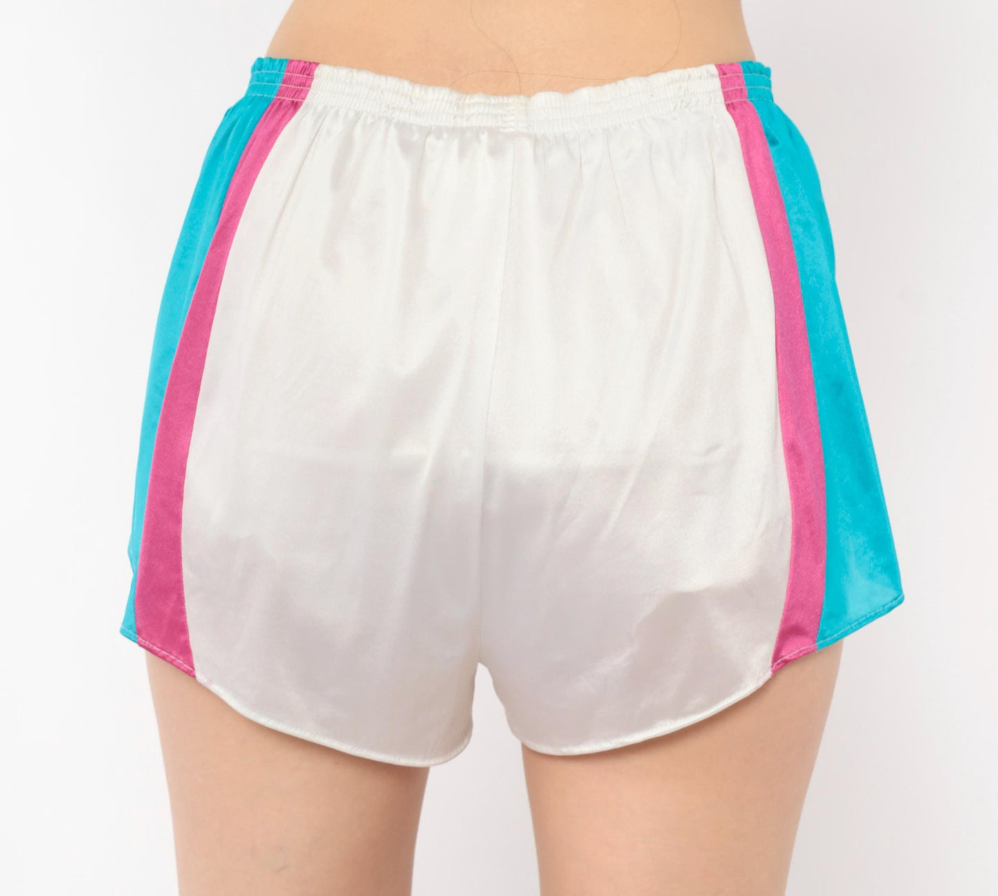80s Nike Running Shorts White Teal Pink Color Block Small S