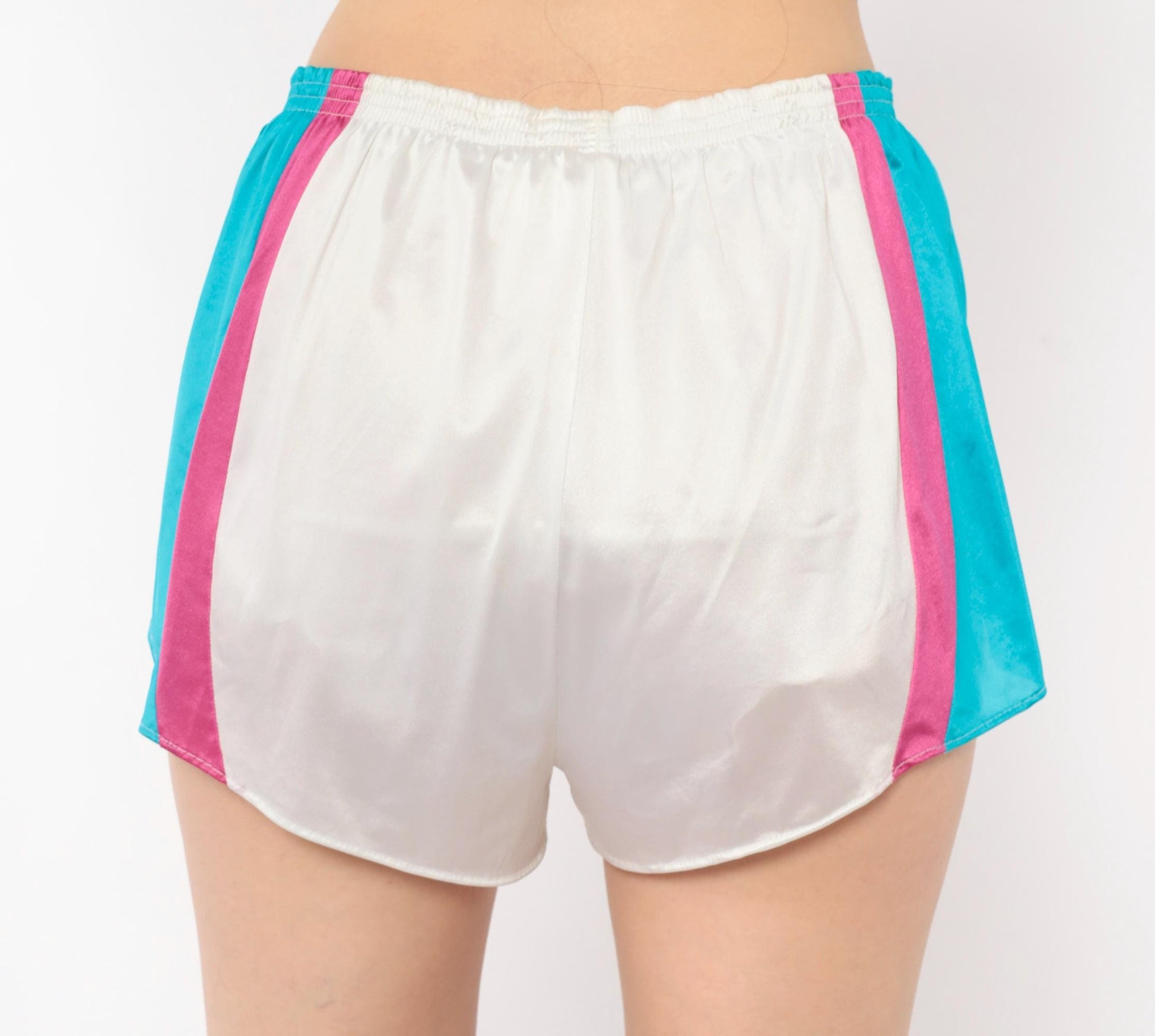 80s Nike Running Shorts White Teal Pink Color Block Small S