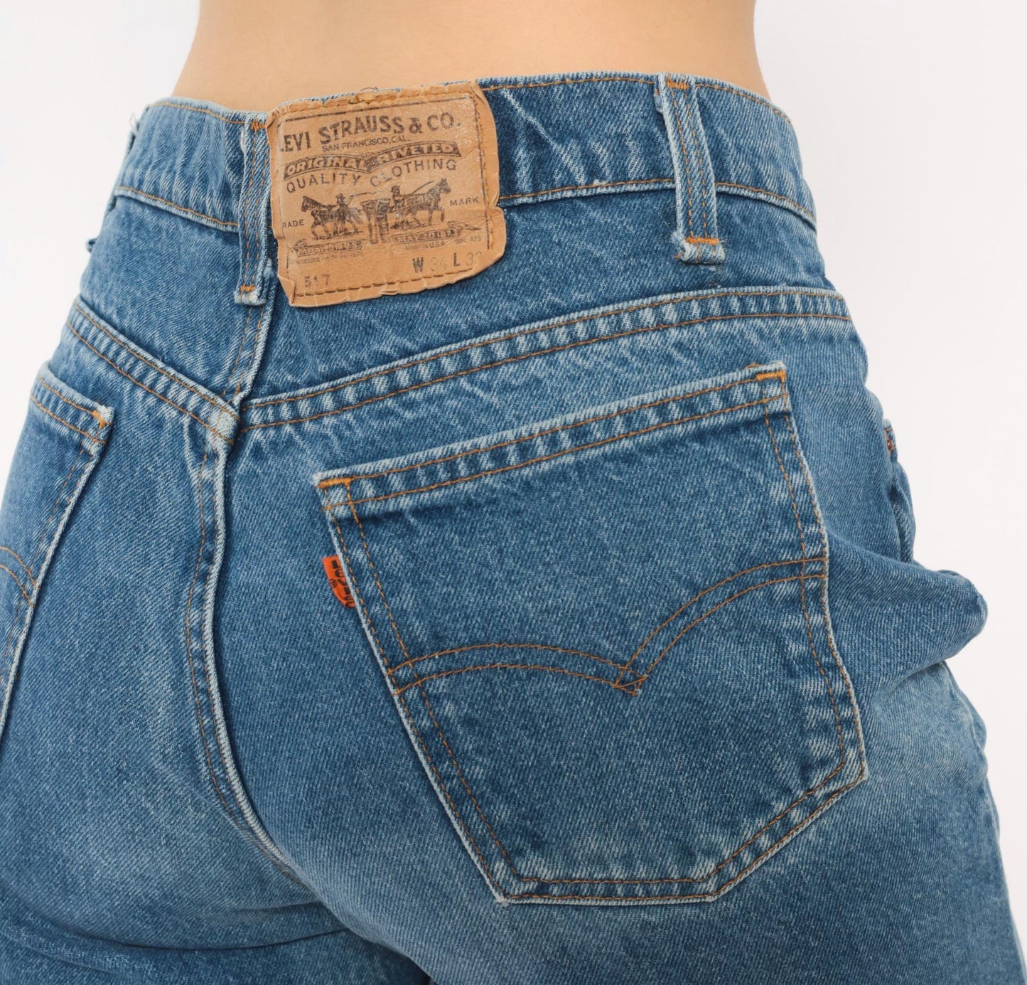 90s Levi's 517 Bootcut Jeans High Rise Medium Blue Denim Large 34
