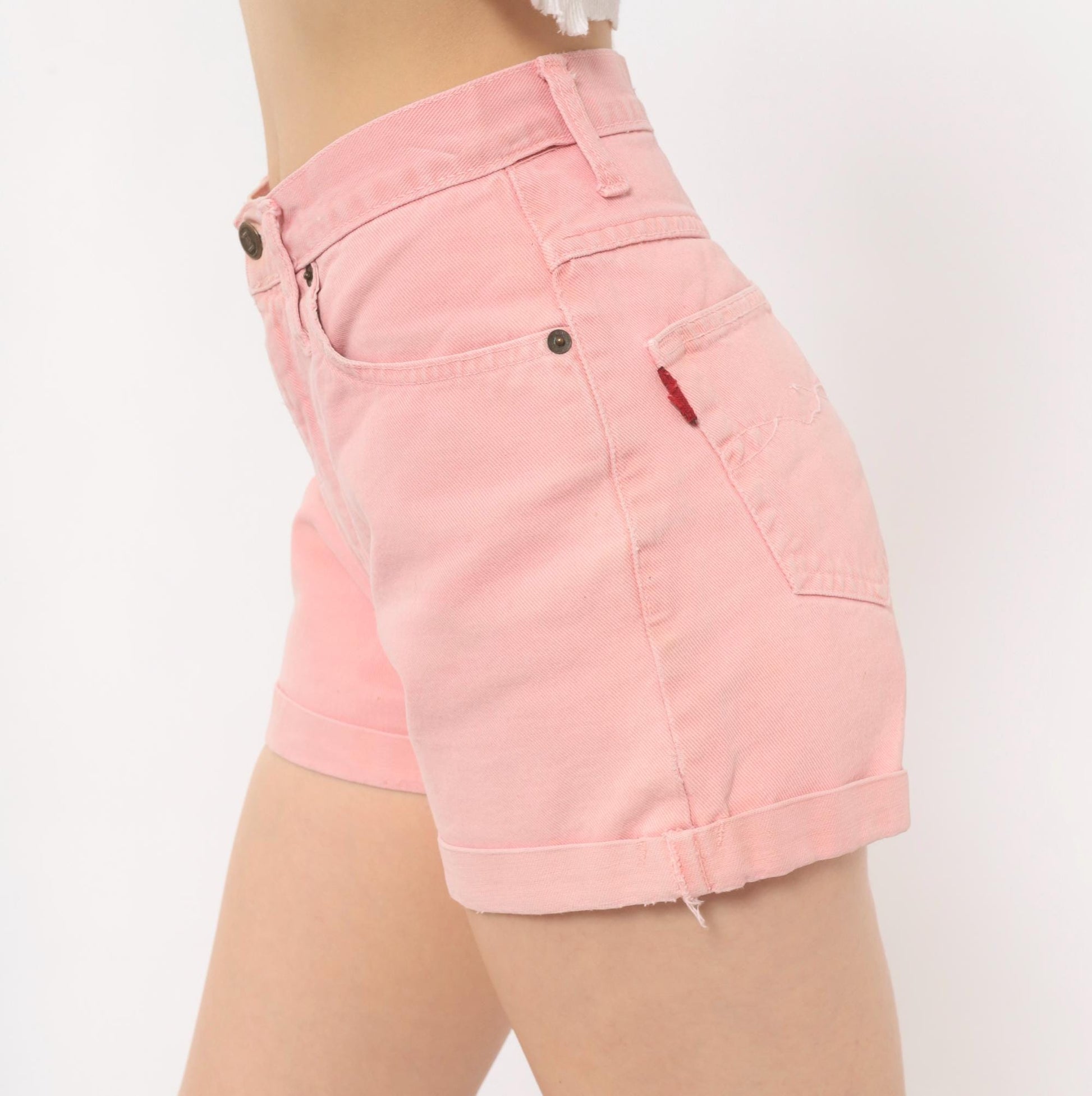 90s Lei Pink Denim Shorts High-Waisted Cuffed Cotton Jean Cut-Offs Small S