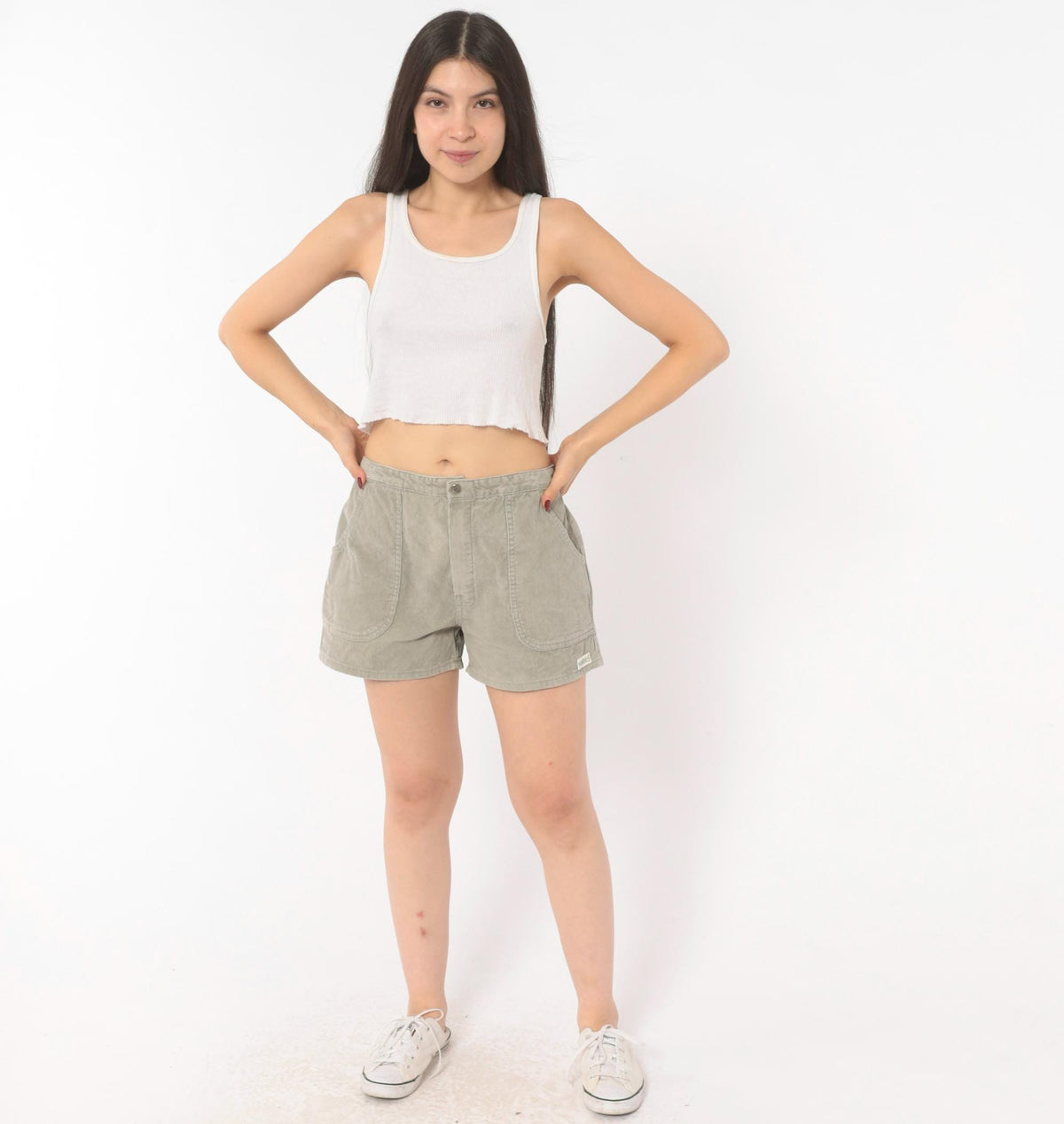 80s Stubbies Corduroy Shorts Grey Cotton Elastic Waist Medium