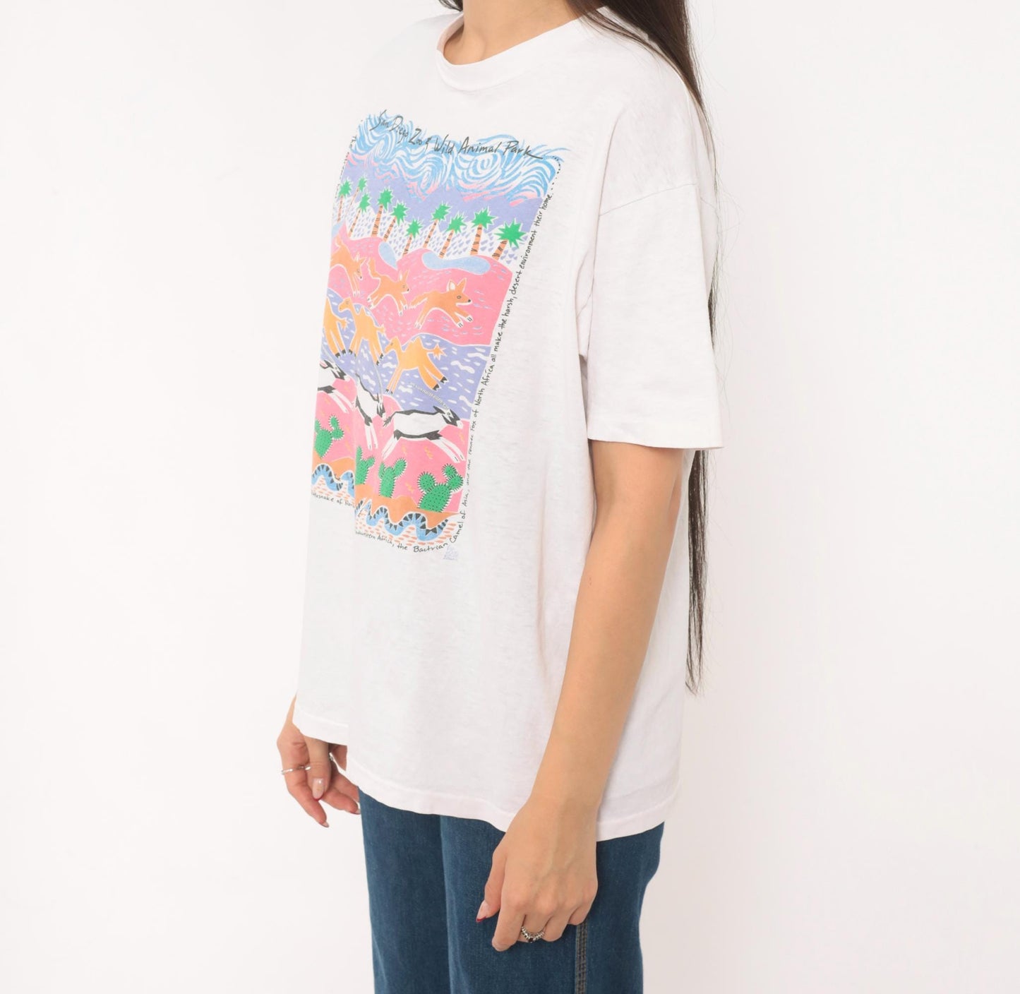 90s San Diego Zoo Wild Animal Park Graphic Tee Hanes Beefy T White Cotton Large