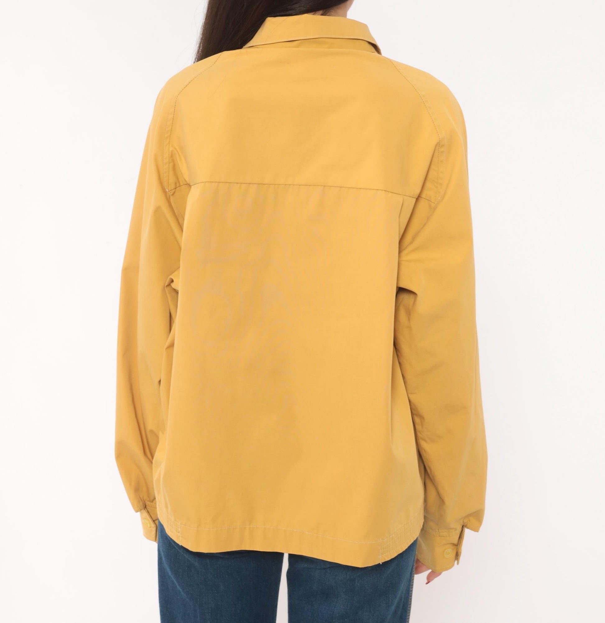 80s Mustard Harrington Jacket Zip Front Cotton Windbreaker Unisex Medium
