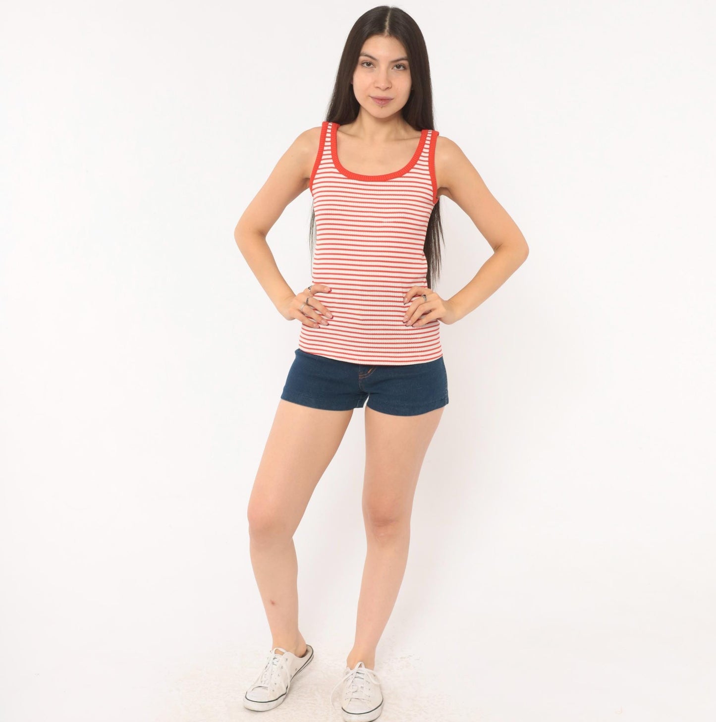 70s Exclusive Designs by Donnkenny Striped Tank Top Red White Scoop Neck Small