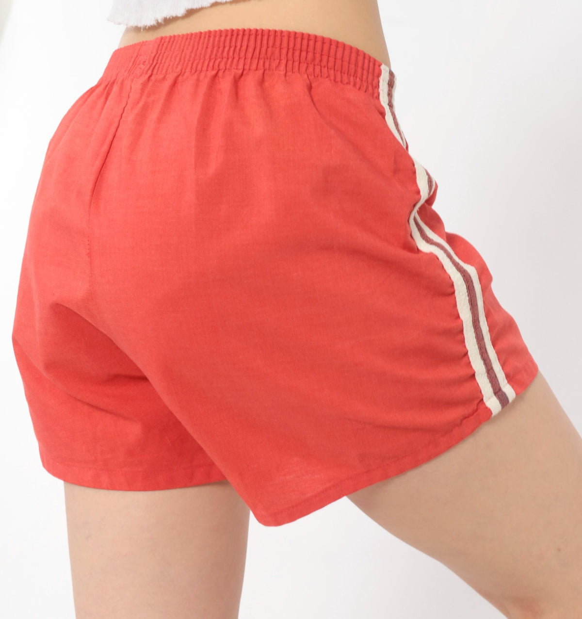 80s Red Athletic Running Shorts Cotton Side Stripe White Trim Extra Small XS