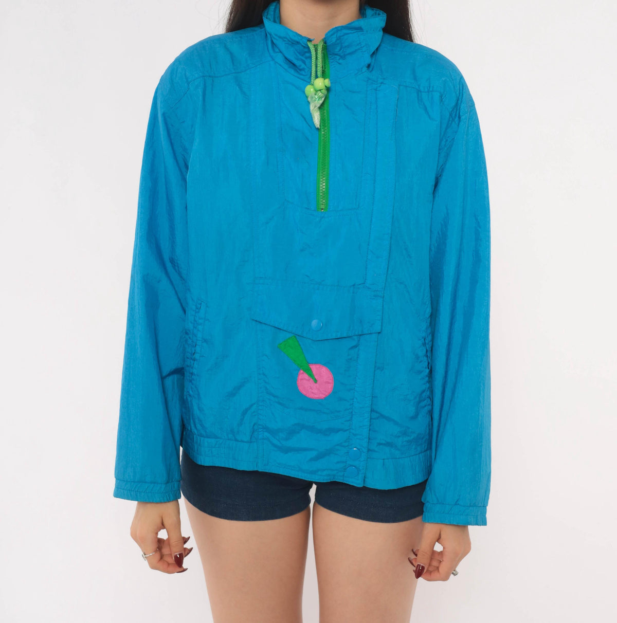 90s Andy Johns Teal Geometric Anorak Half-Zip Windbreaker Medium