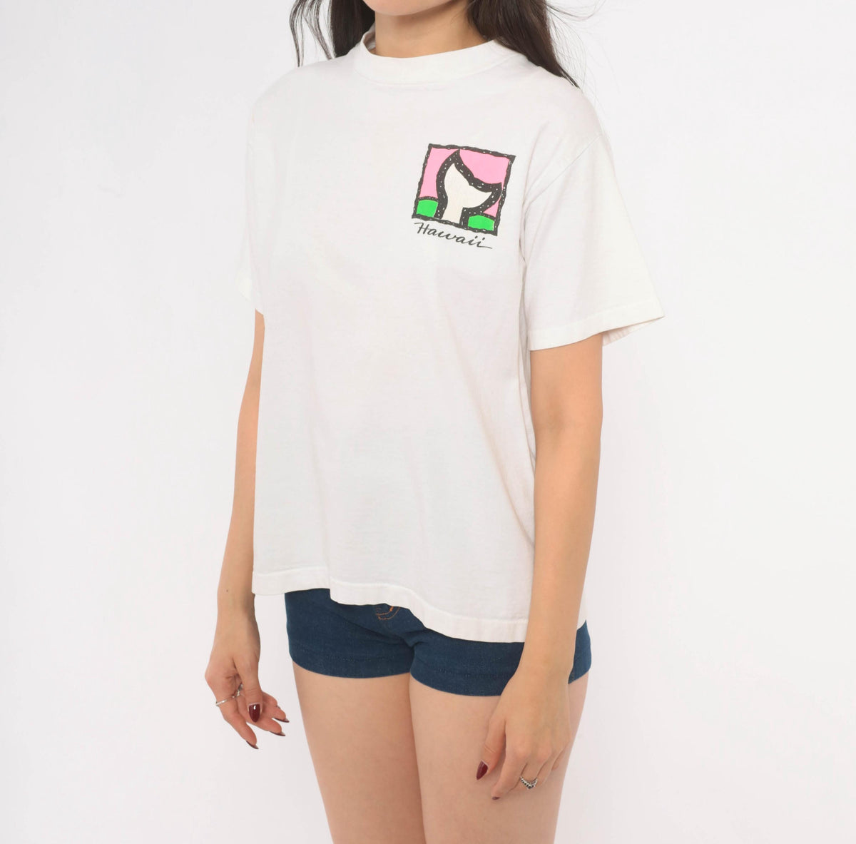 90s Softee Teejays Hawaii Whale Tail Graphic Tee White Cotton Medium