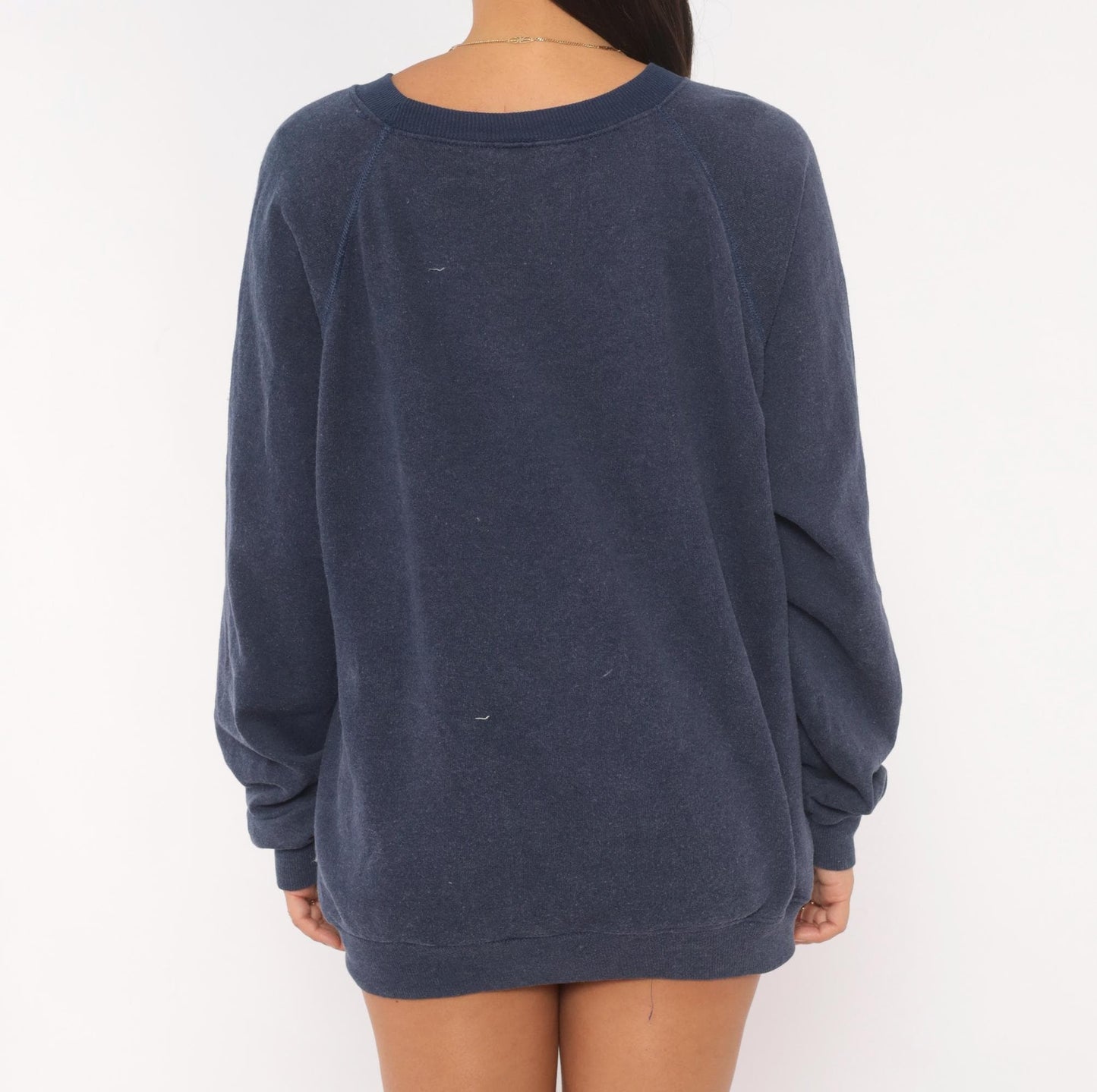 90s Hanes Cat Butterfly Sweatshirt Navy Blue Graphic Crewneck Raglan Large L