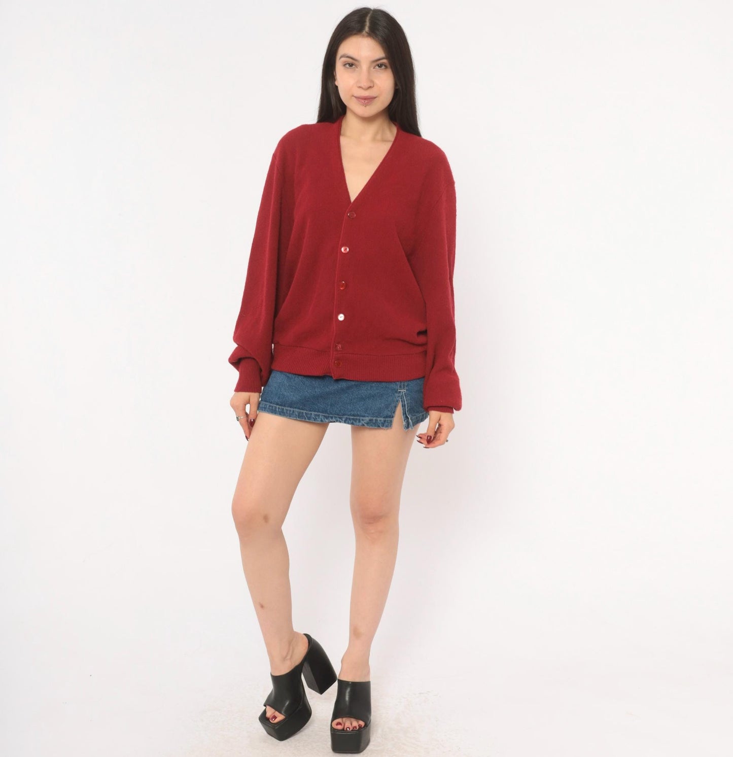 80s Arnold Palmer Burgundy Cardigan V-Neck Button Front Knit Medium