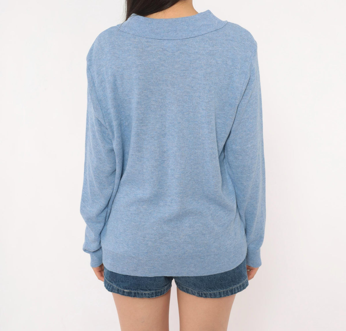 90s Blair Powder Blue Polo Sweater Knit Collar Button Pullover Medium