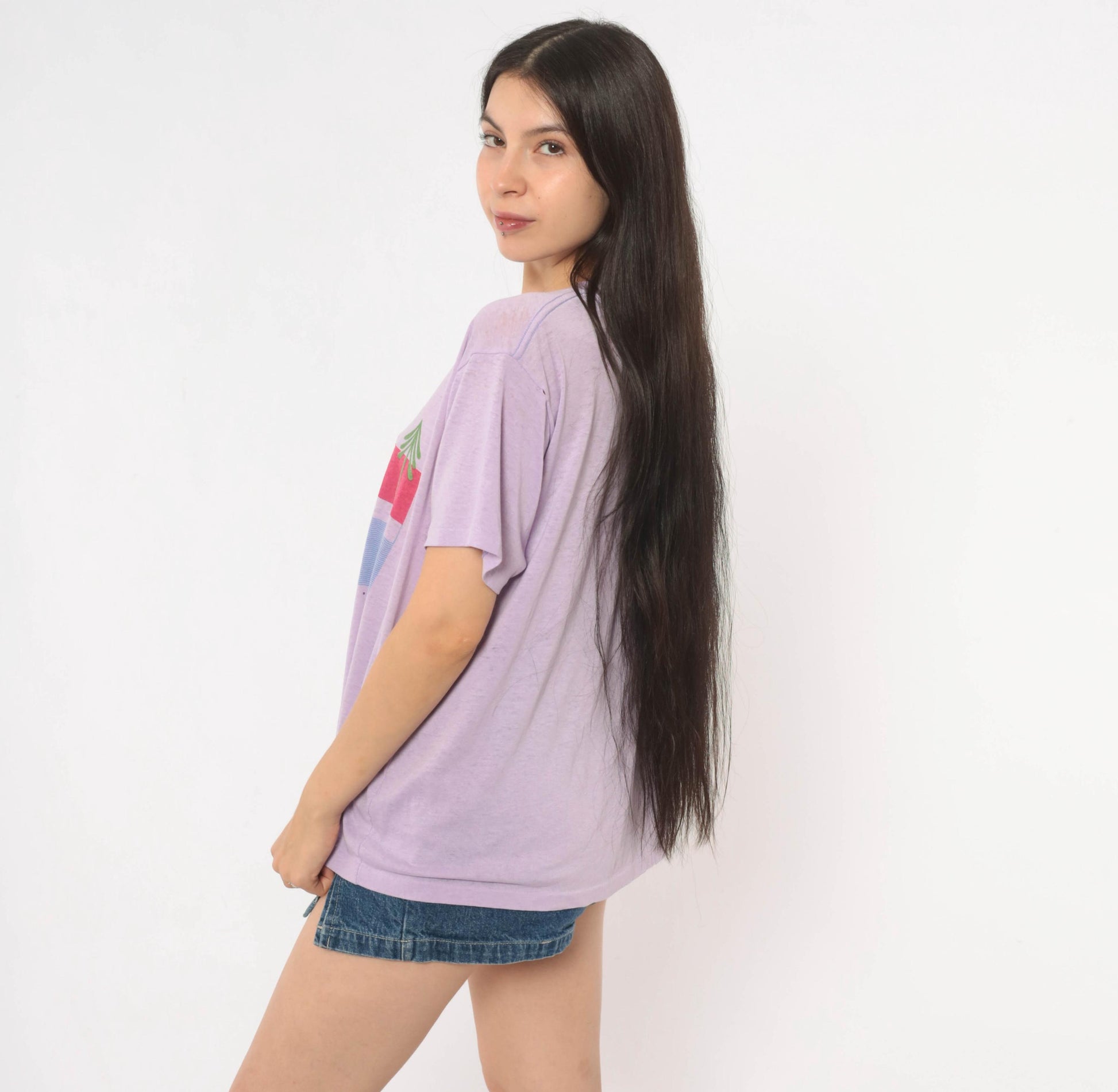 80s Hunting Island Graphic Tee Lilac Purple Sunset Beach Cotton Extra Large XL