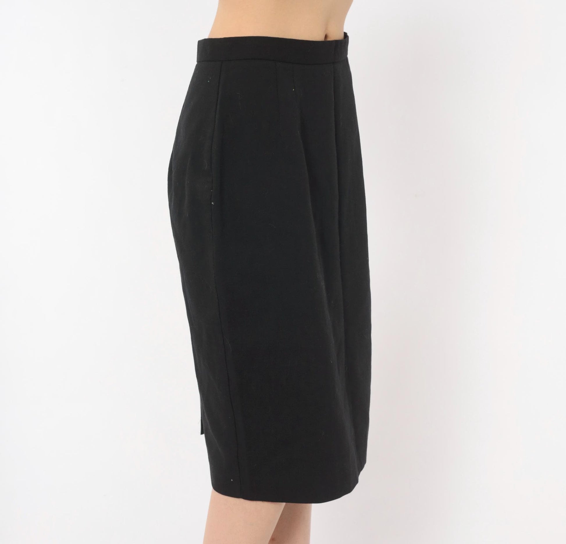 80s Michele Black Pencil Skirt High Waist Knee Length Small S