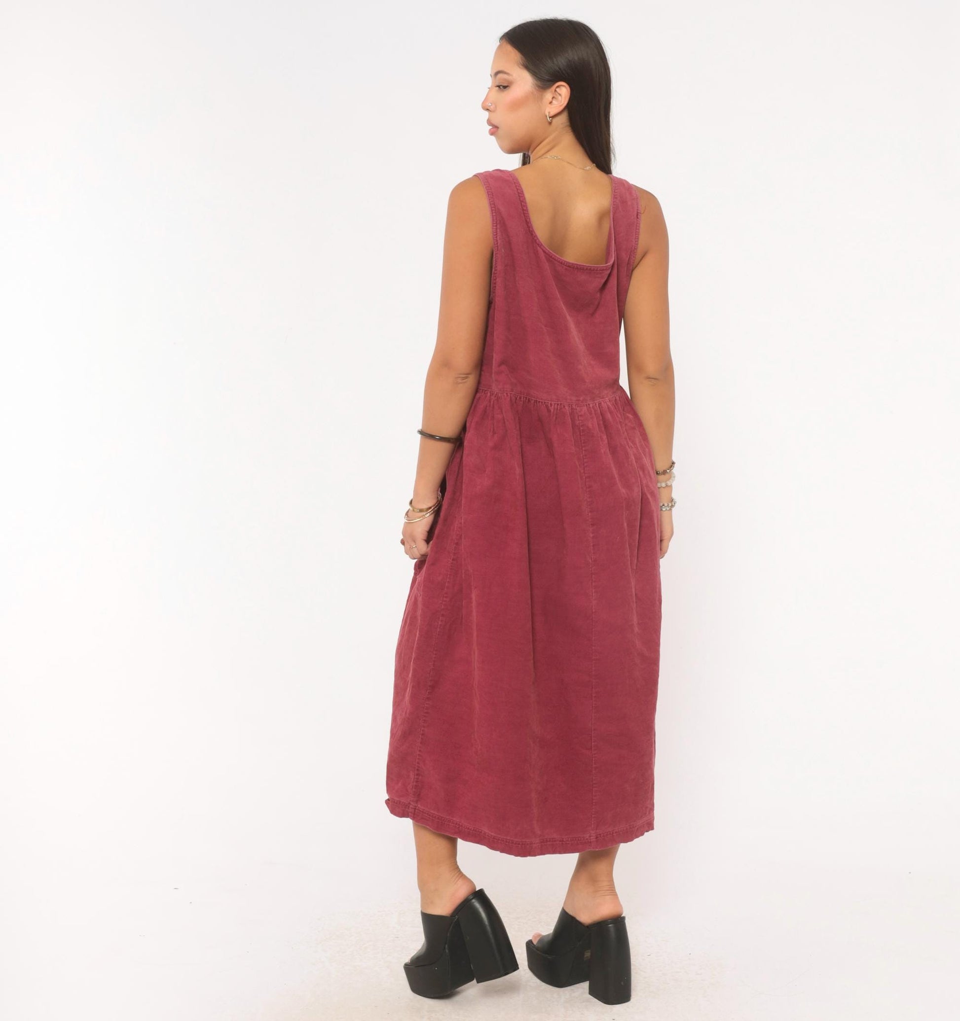 90s J.G. Hook Mauve Corduroy Jumper Dress Button Front Midi Medium M