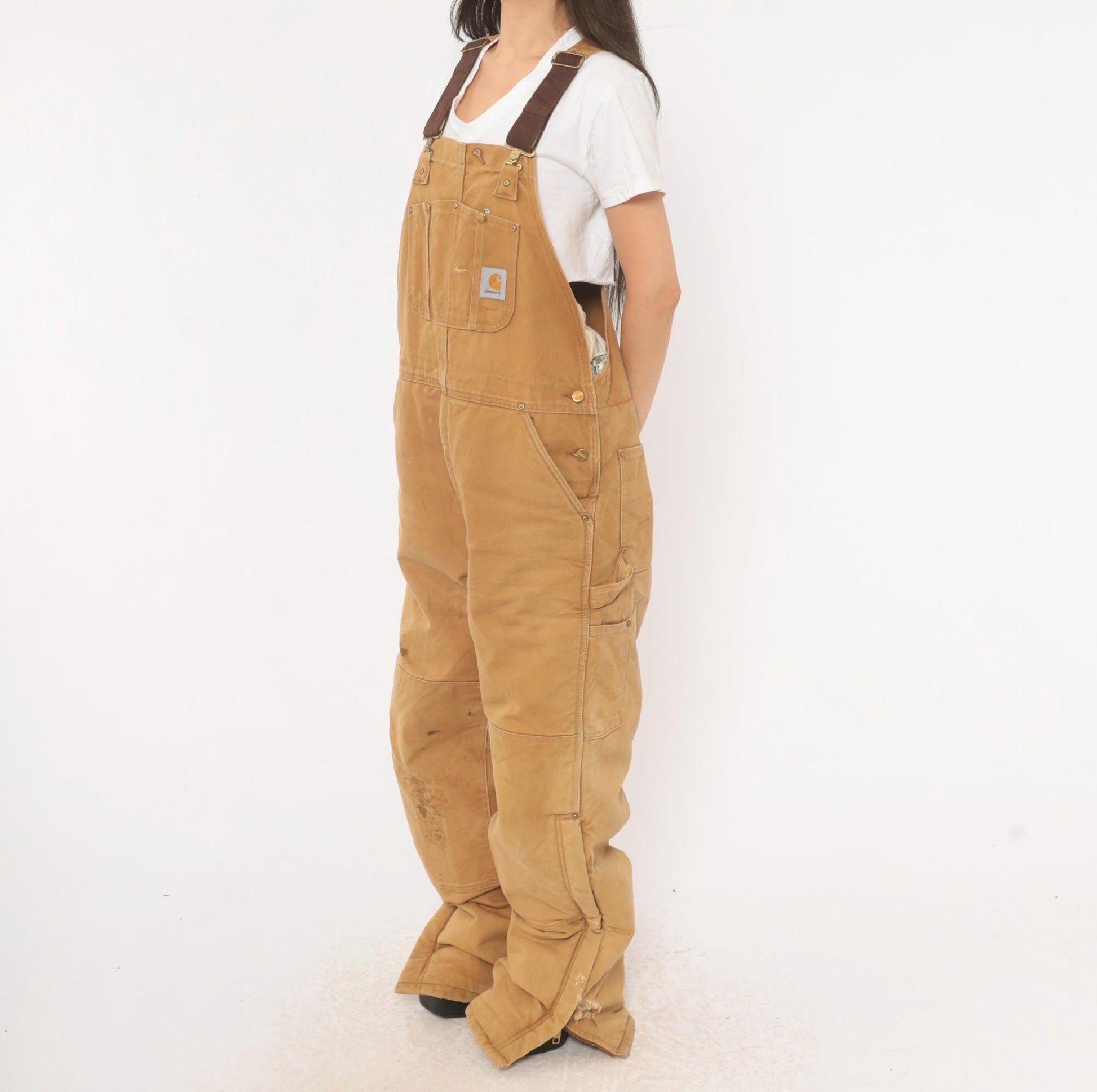 Carhartt Double Knee Bib Overalls Tan Duck Canvas Workwear Extra Large XL