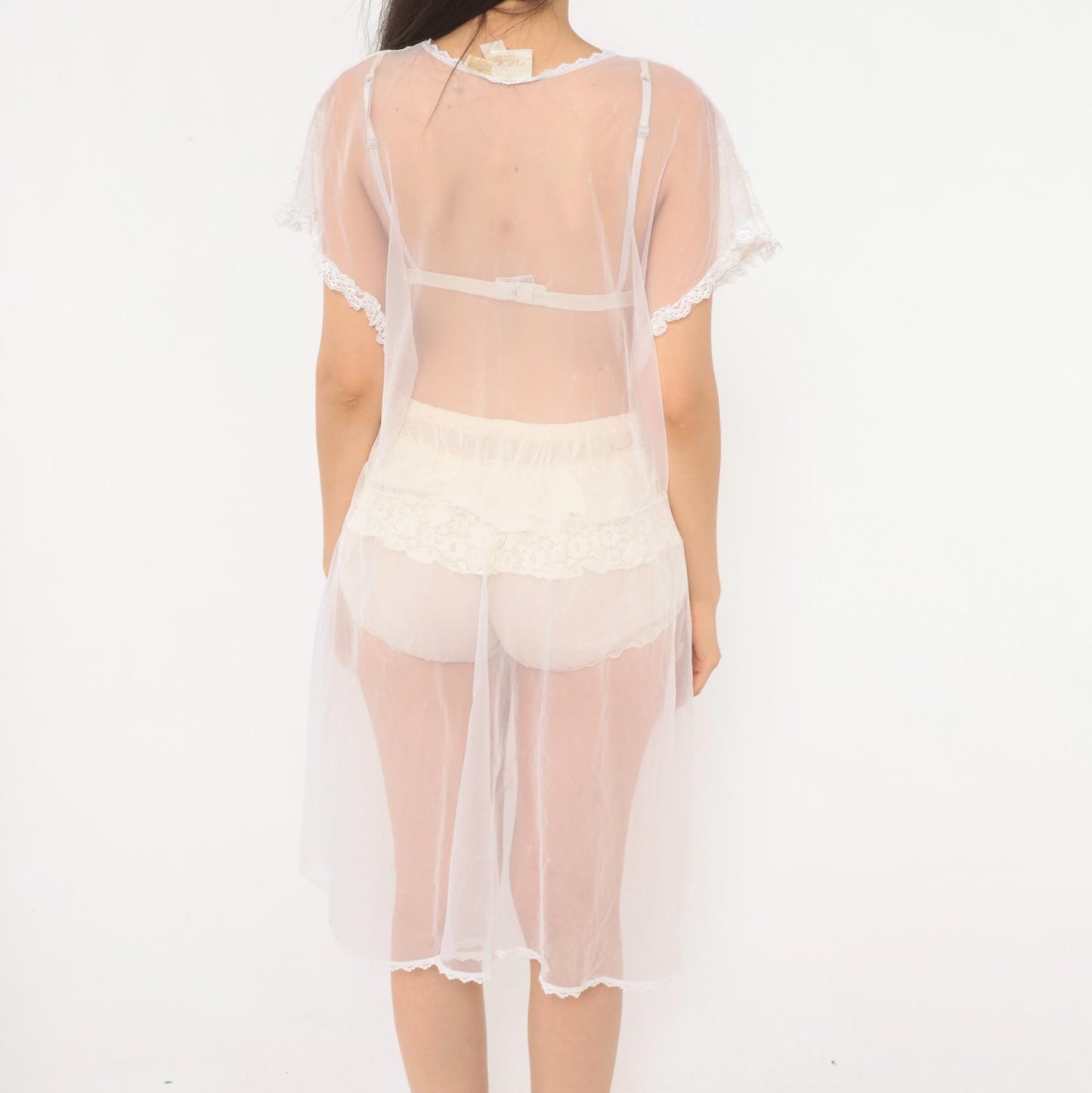 90s Delicates Woman White Lace Peignoir Robe Knee-Length Plus Size 2X