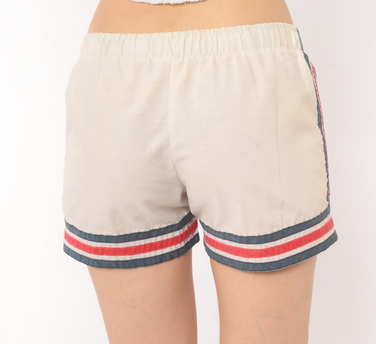 80s Striped Athletic Shorts White Navy Red Running Gym Small Medium