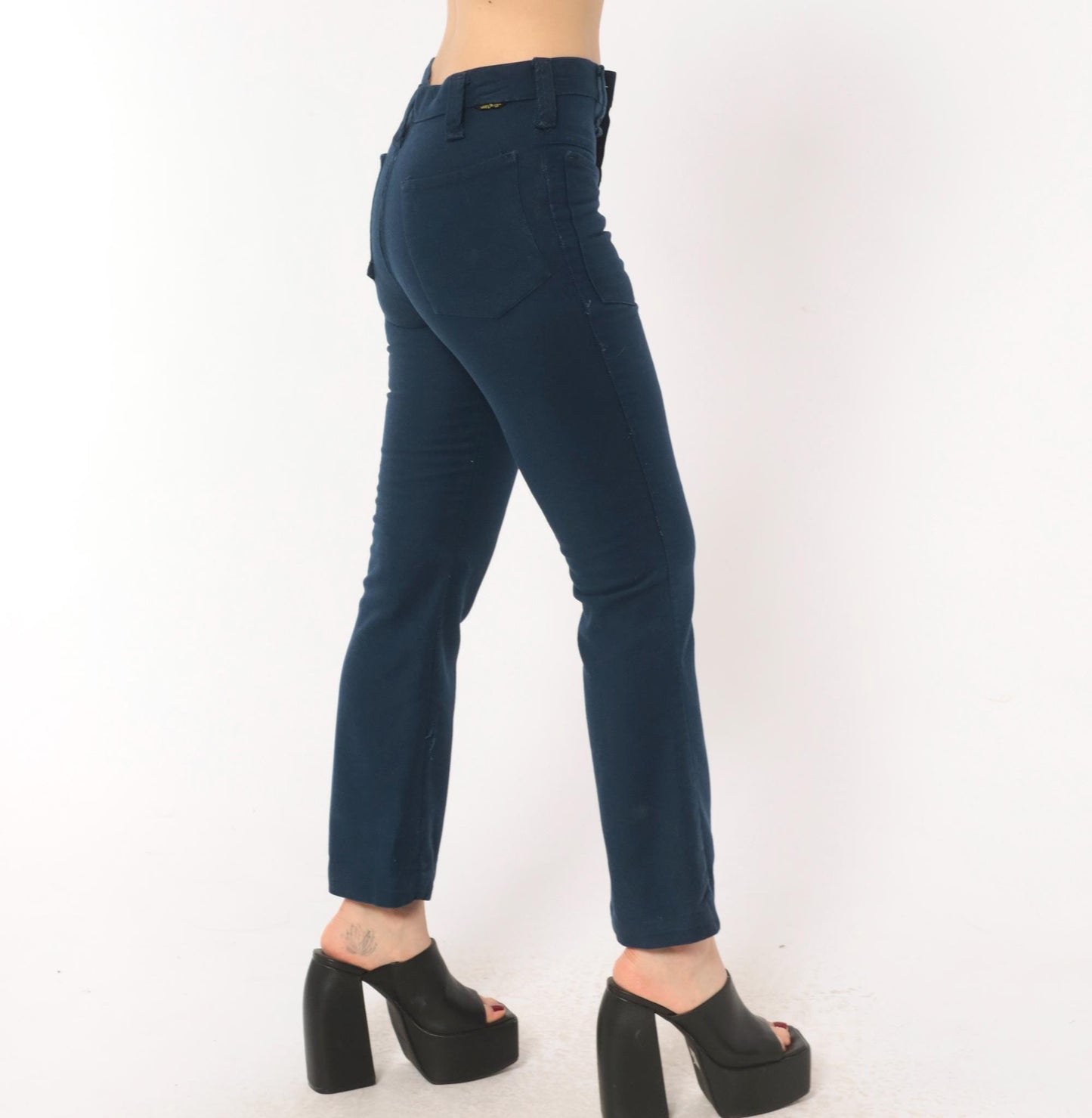 70s Bootleggers Navy Flare Pants High Rise Bell Bottom Denim Dark Blue XXS