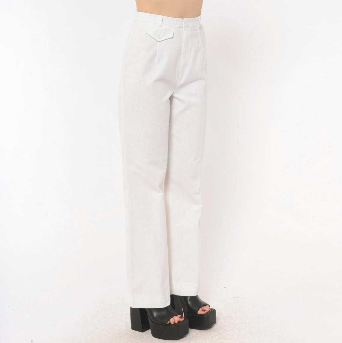 80s That's Me! White High-Waist Straight Trousers Extra Small XS