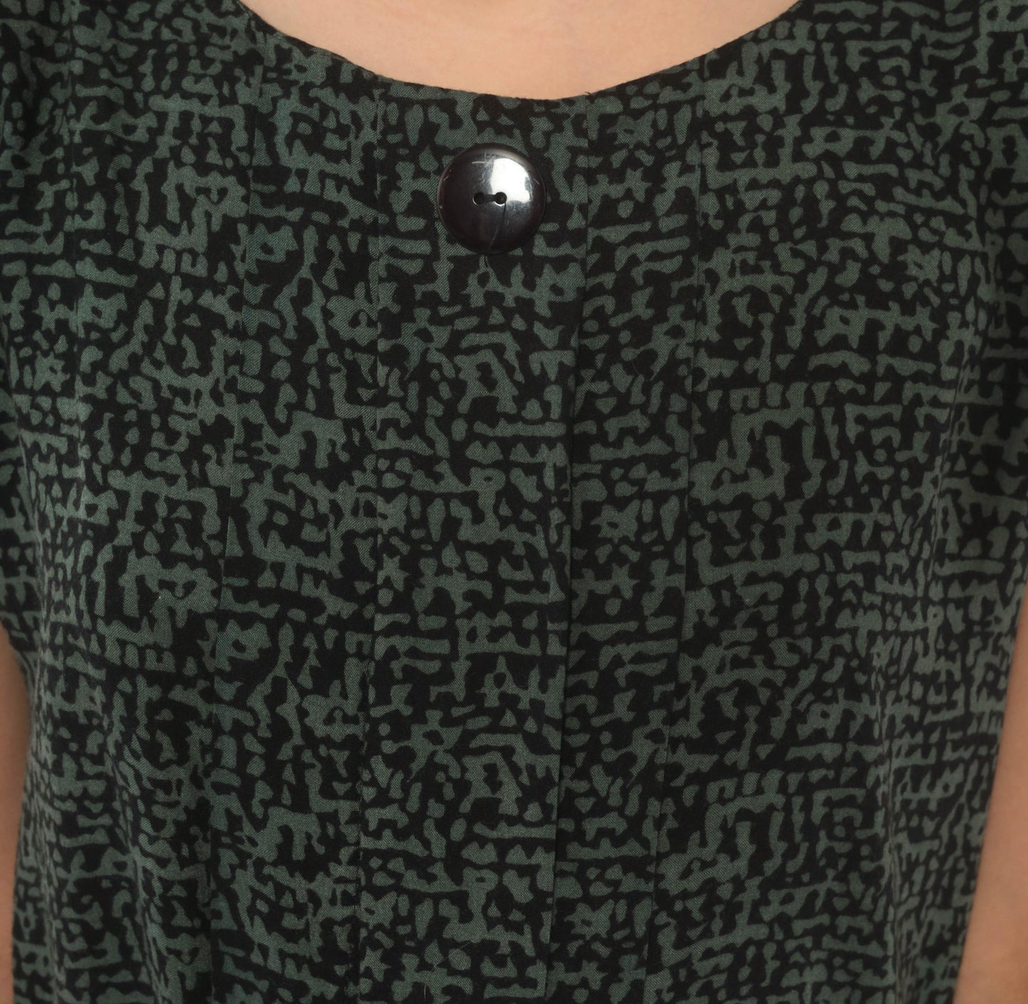 90s Items Abstract Print Dress Olive Black Cap Sleeve Medium M