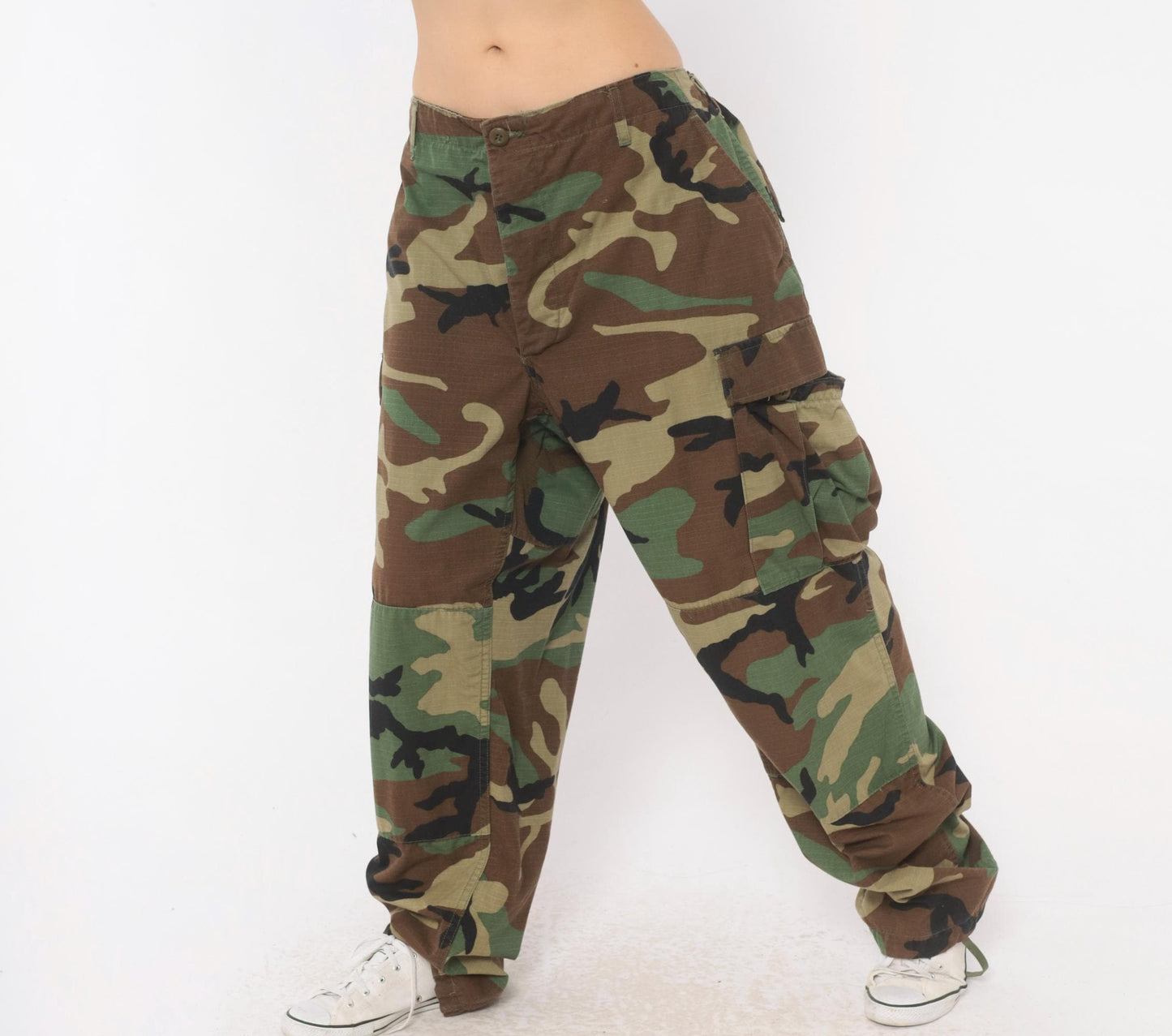Y2K Woodland Camo Cargo Pants Olive Brown Ripstop Military BDU Large L