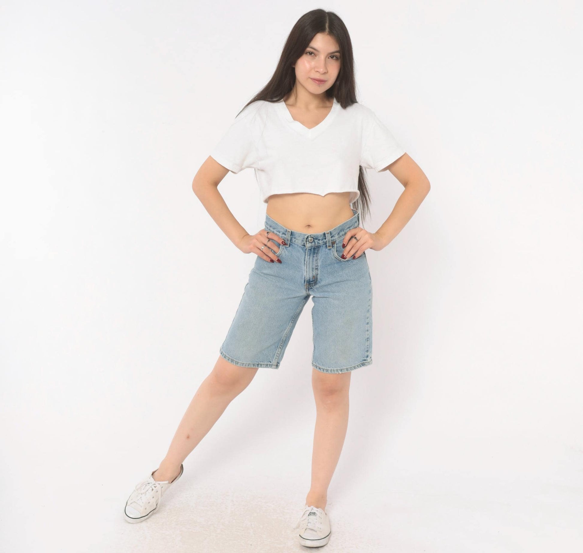 Levi's 570 Denim Shorts Light Wash High Rise Bermuda Y2K Small 27