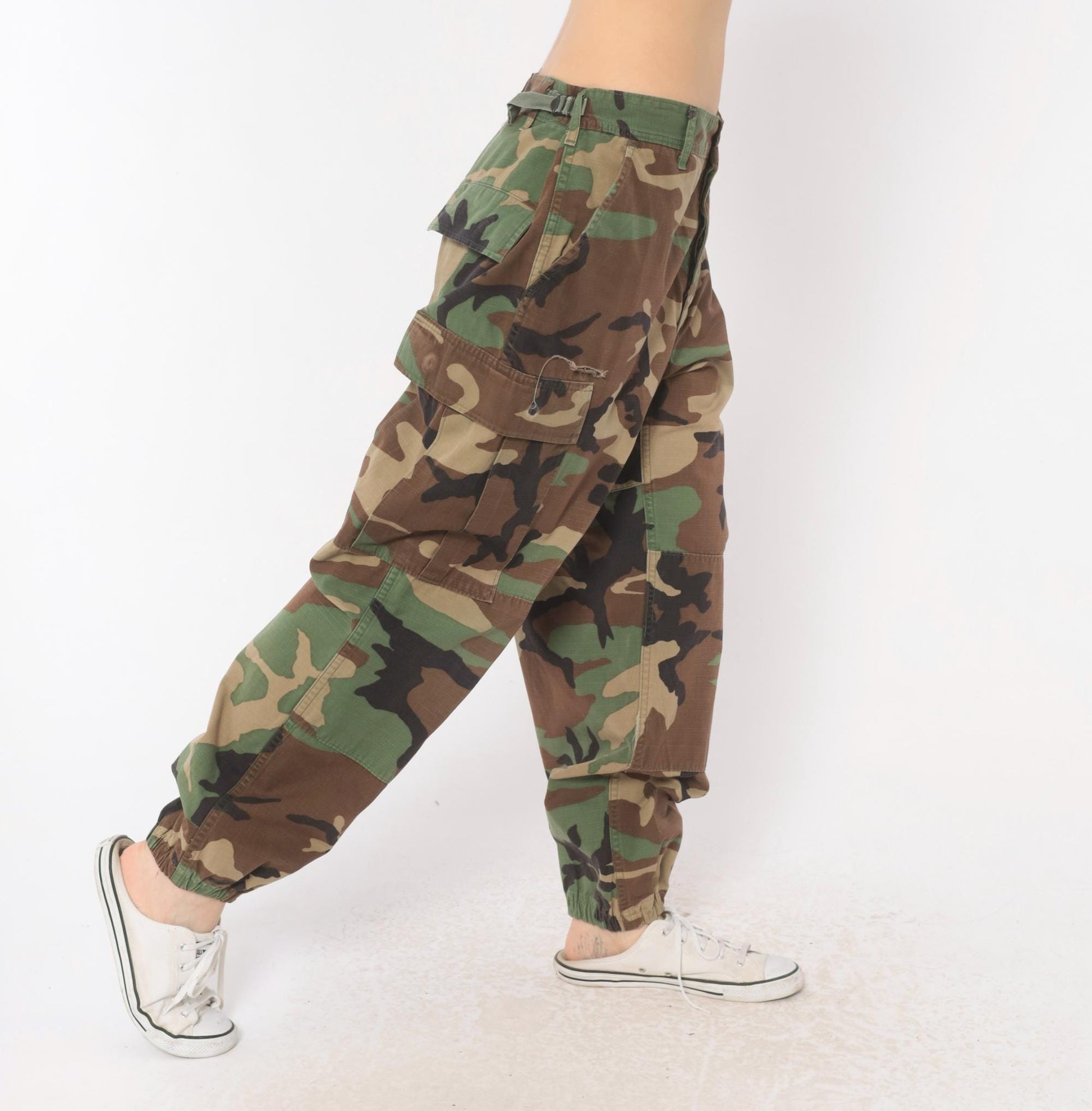 90s American Apparel Woodland Camo Cargo Pants Tapered Olive Medium M